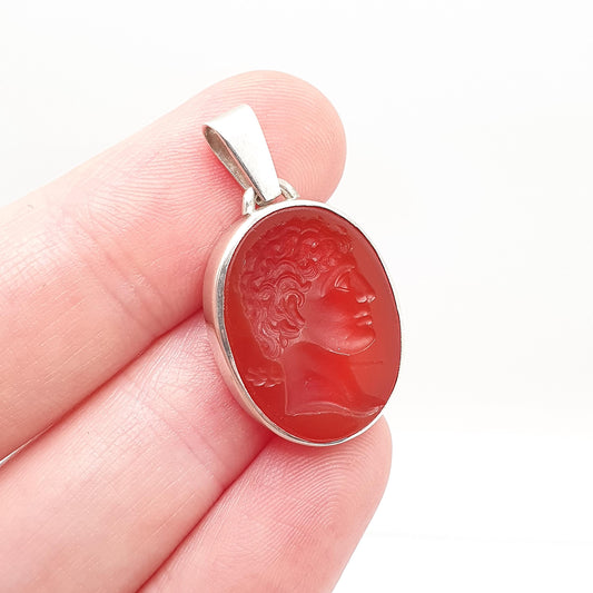 Antique Solid Silver Intaglio Necklace Carnelian Pendant Agate The Albani Antinous? Letter Seal Vintage Jewelry Jewellery