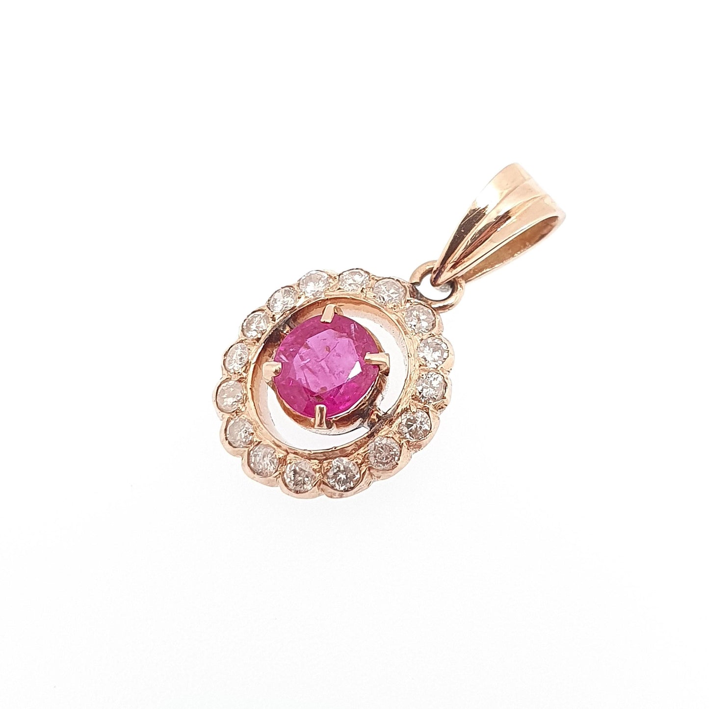 Vintage 14k Gold Ruby & Diamond Necklace Pendant Natural Gemstones Cluster Halo Solid 14kt 517 Womens Jewelry Jewellery
