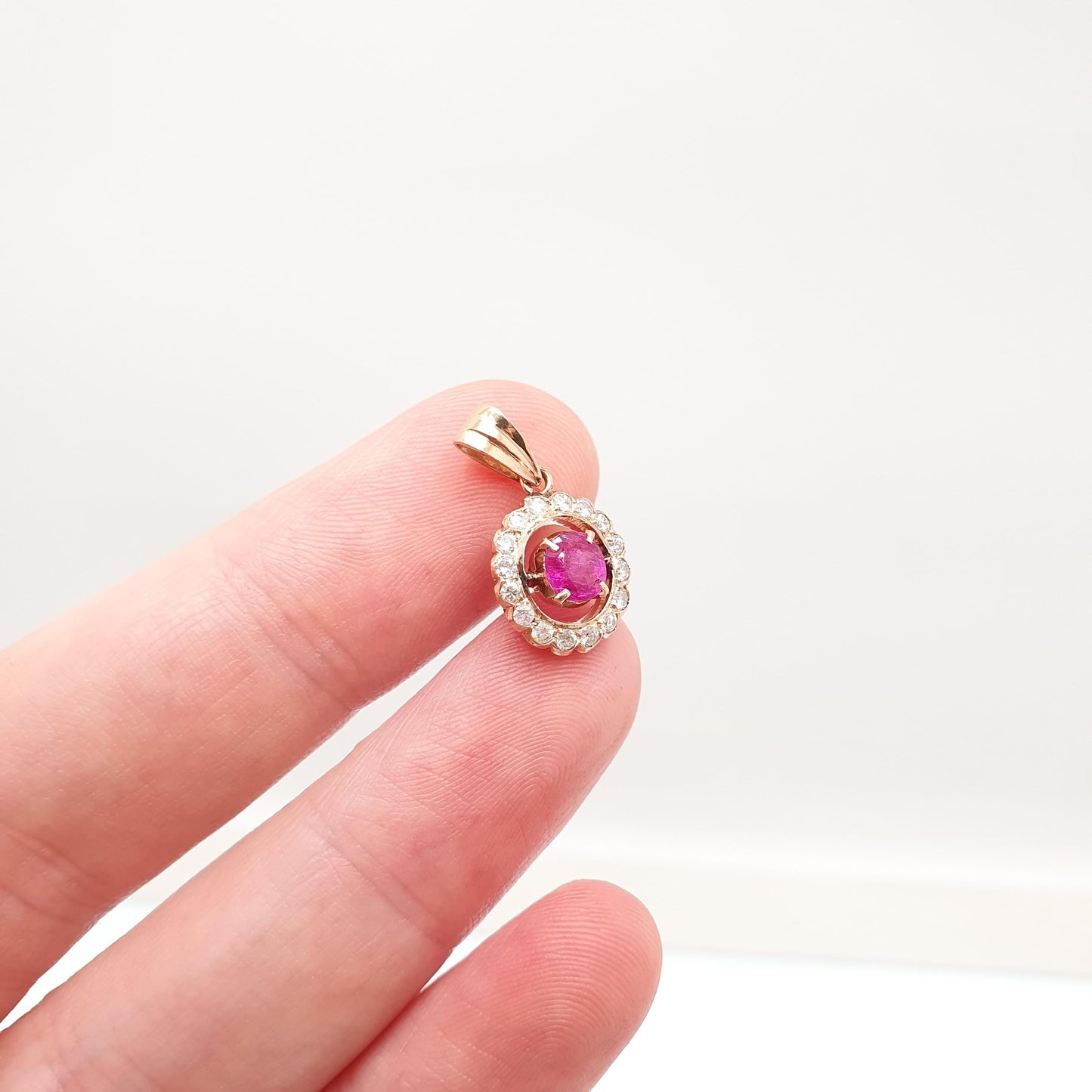 Vintage 14k Gold Ruby & Diamond Necklace Pendant Natural Gemstones Cluster Halo Solid 14kt 517 Womens Jewelry Jewellery