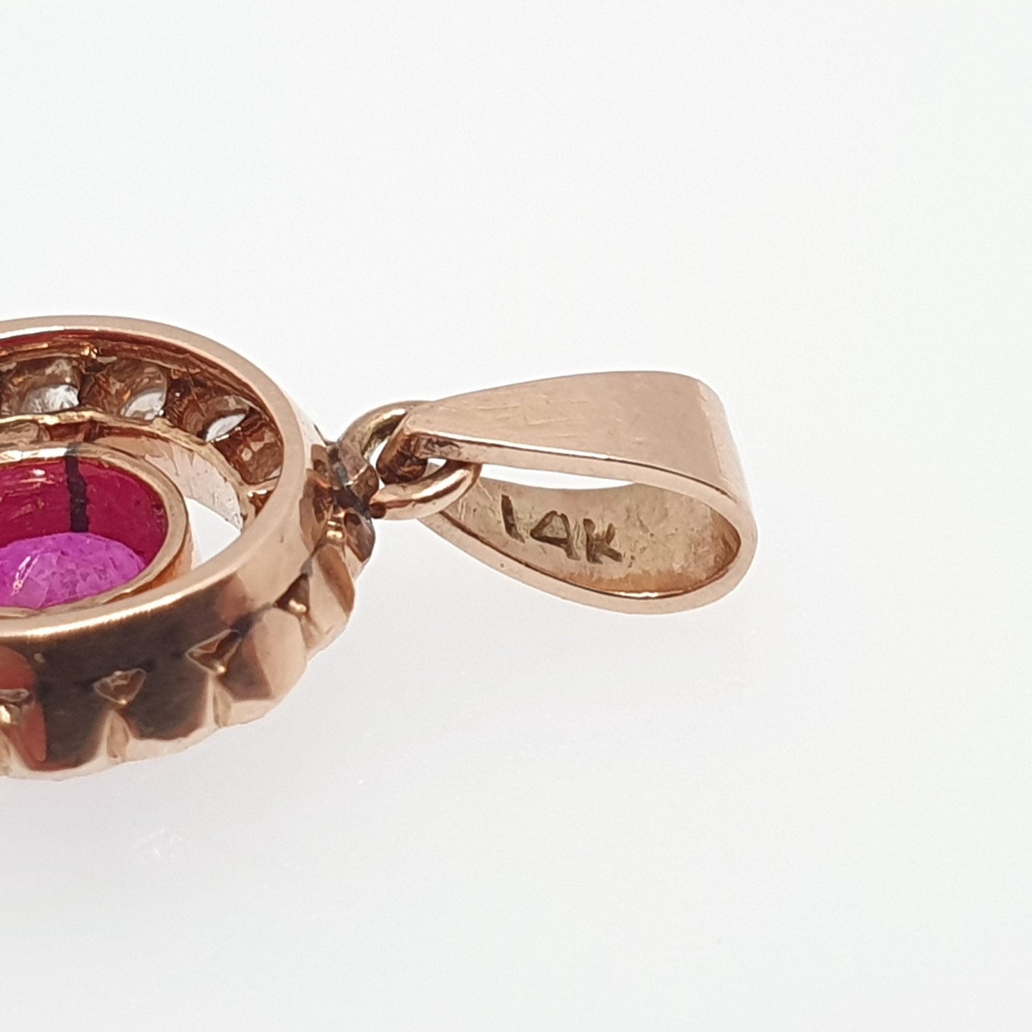 Vintage 14k Gold Ruby & Diamond Necklace Pendant Natural Gemstones Cluster Halo Solid 14kt 517 Womens Jewelry Jewellery