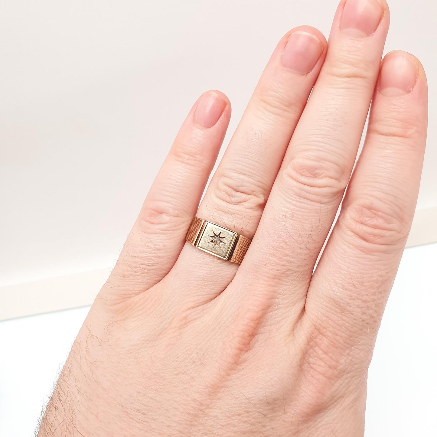Old Vintage 9ct Gold Diamond Signet Ring 1947 Hallmark Solid 9k 9kt Chunky Square Womens Mens Rings Jewelry Jewellery