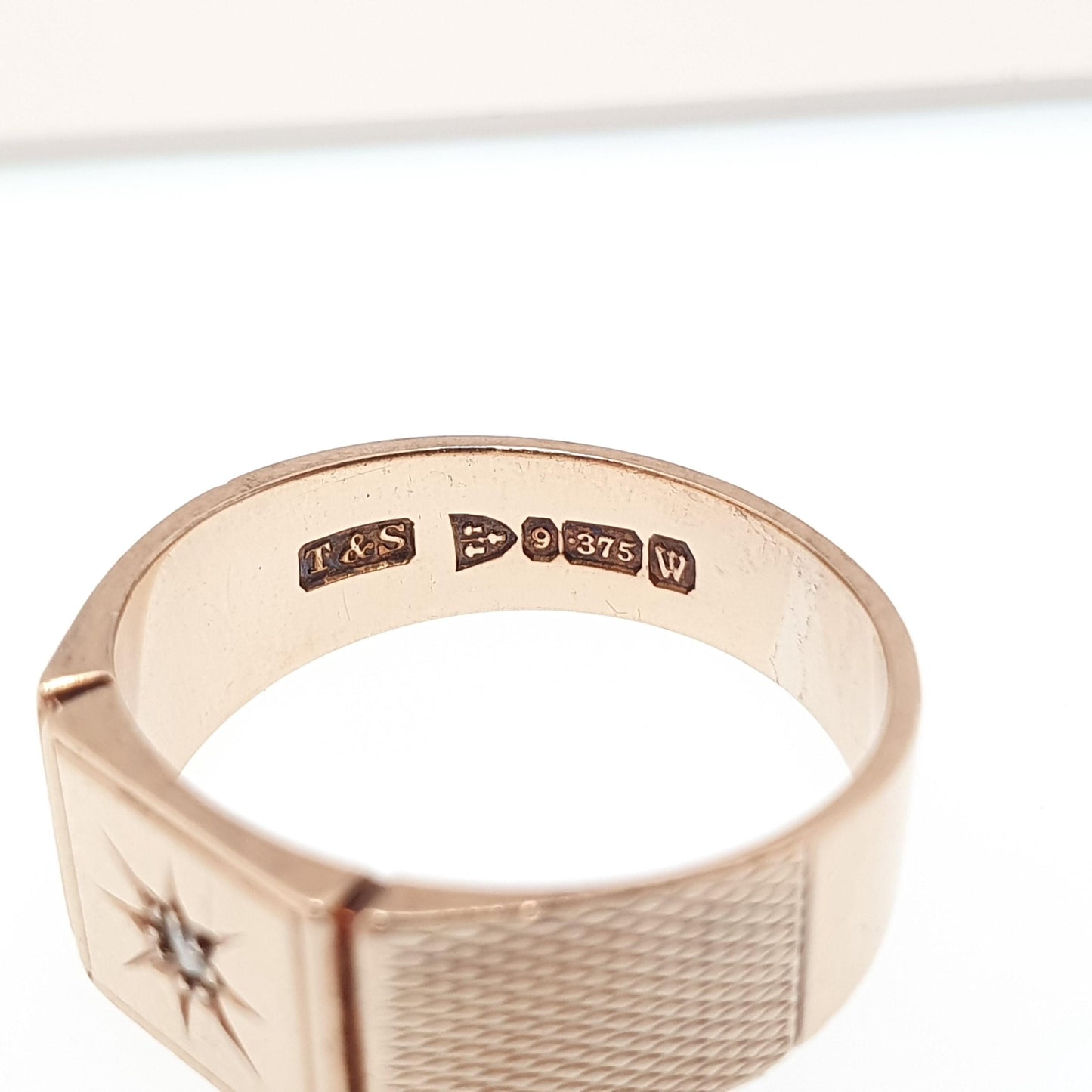Old Vintage 9ct Gold Diamond Signet Ring 1947 Hallmark Solid 9k 9kt Chunky Square Womens Mens Rings Jewelry Jewellery