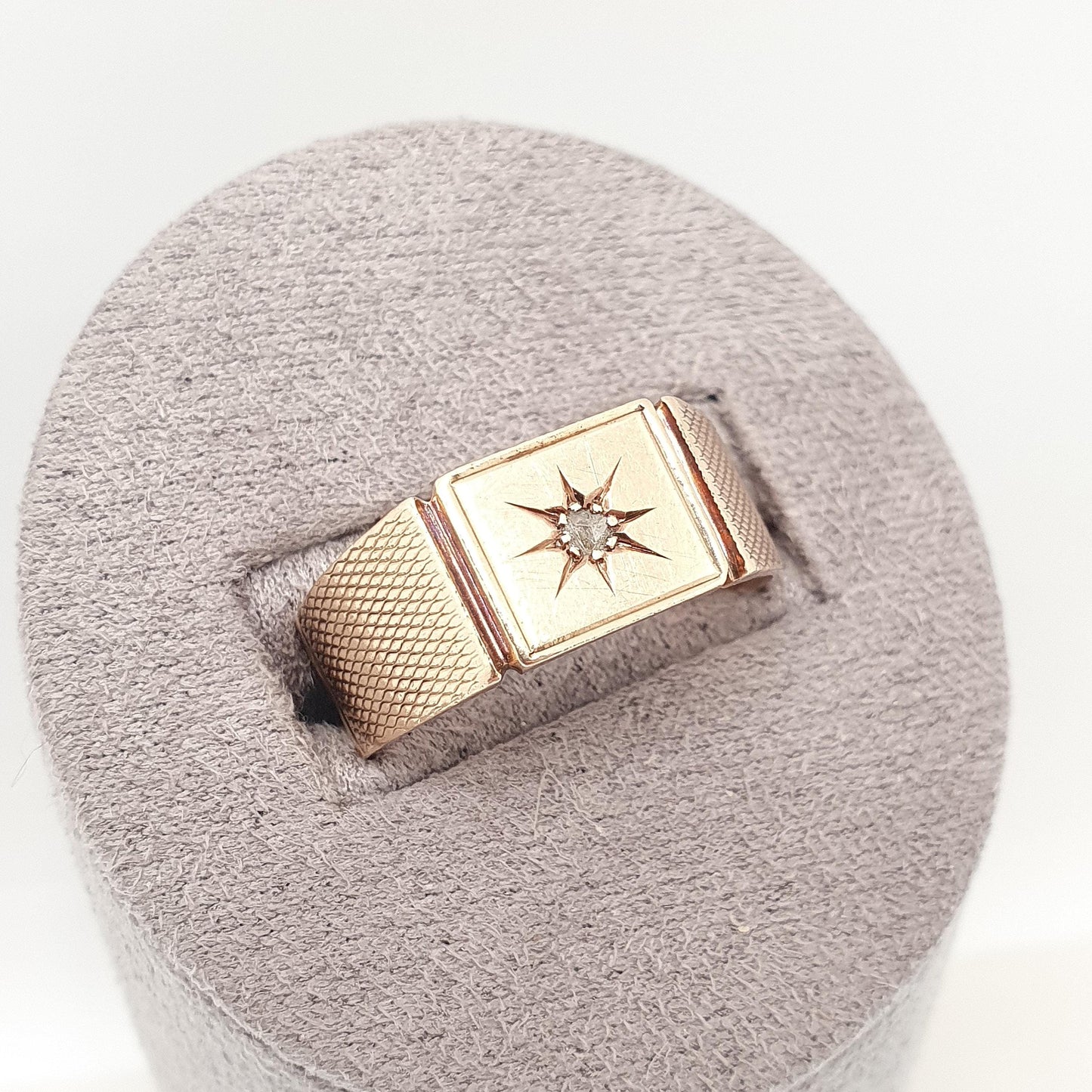 Old Vintage 9ct Gold Diamond Signet Ring 1947 Hallmark Solid 9k 9kt Chunky Square Womens Mens Rings Jewelry Jewellery
