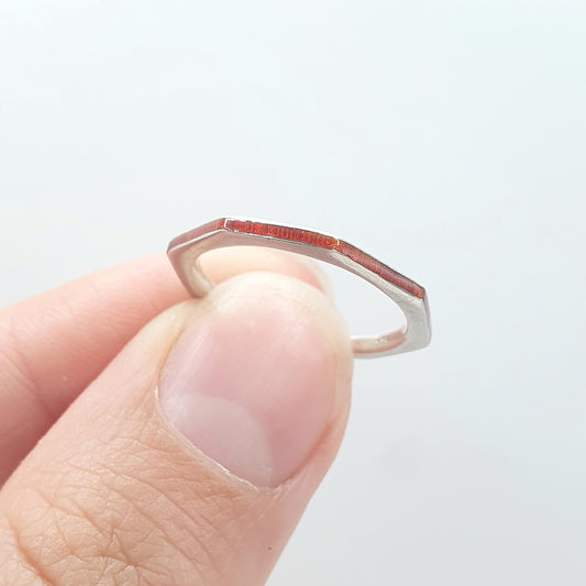 Vintage Sterling Silver Red Enamel Band Ring Octagonal Solid 925 Stacker Stacking Thin Jewelry Jewellery UK L.5 US 6