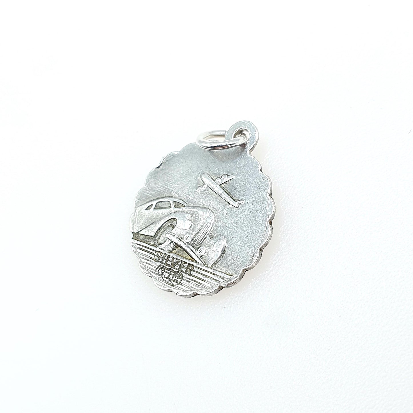 Vintage Sterling Silver GEORG JENSEN St Christopher Pendant Double Sided Car Plane Saint Genuine Jewellery Jewelry Womens Mens