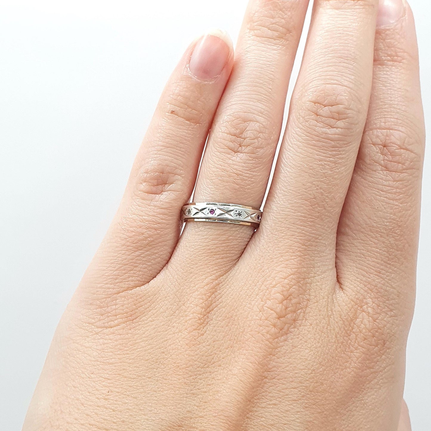 Antique 9ct Gold & Solid Silver Ruby and White Spinel Eternity Ring Art Deco Gift Womens Jewellery Jewelry UK M.5 US 6.5