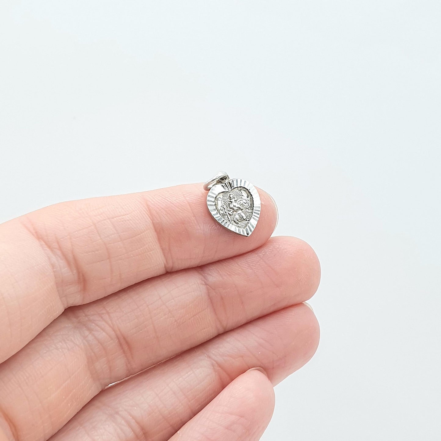 Vintage Sterling Silver GEORG JENSEN St Christopher Charm Pendant Heart Shape Tiny Small Jewellery Jewelry