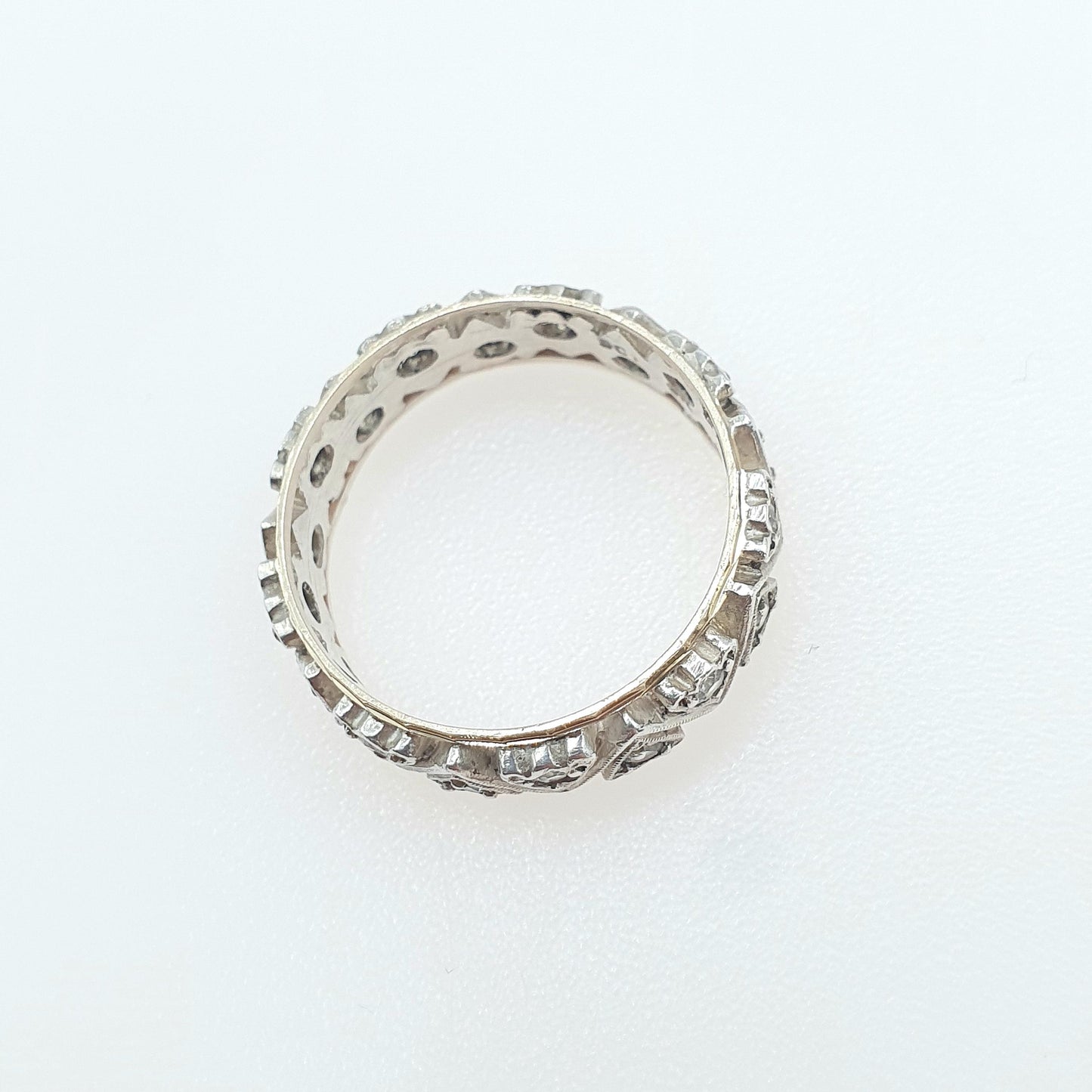 Antique 9ct Gold & Solid Silver White Spinel Eternity Ring Triangle Arrow Pattern Vintage 1920s Womens Jewelry Jewellery UK Q.5 US 8.5