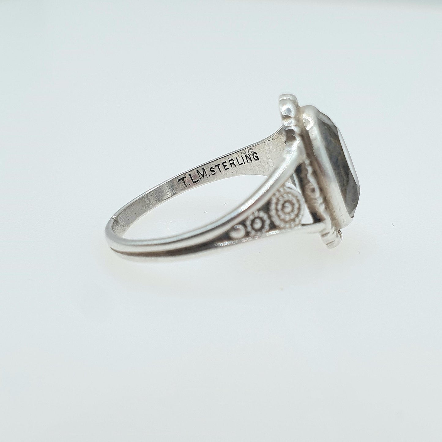 Antique Sterling Silver Rock Crystal Ring Art Deco Oval Cut Quartz TLM Thomas L Mott Jewellery Jewelry Vintage UK L.5 US 6