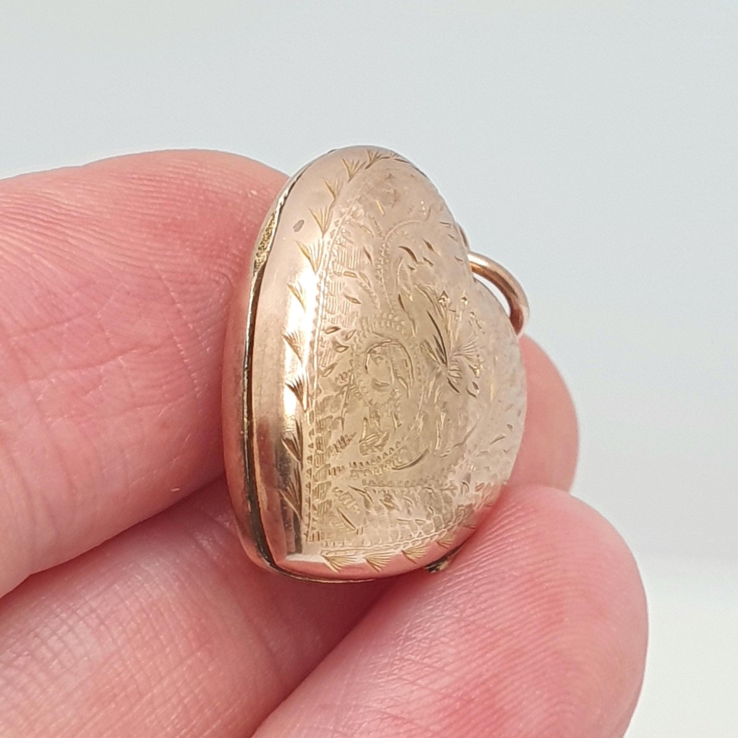 Antique Victorian 9ct Rose Gold Heart Locket Back and Front Solid 9k 9kt Engraved Pendant Love Necklace Jewelry Jewellery