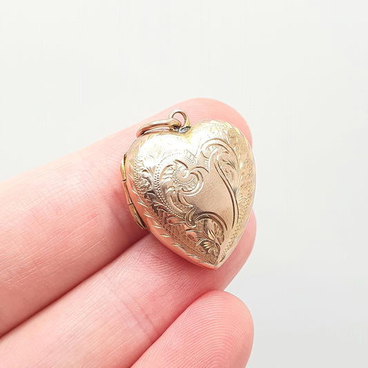 Antique Victorian 9ct Rose Gold Heart Locket Back and Front Solid 9k 9kt Engraved Pendant Love Necklace Jewelry Jewellery