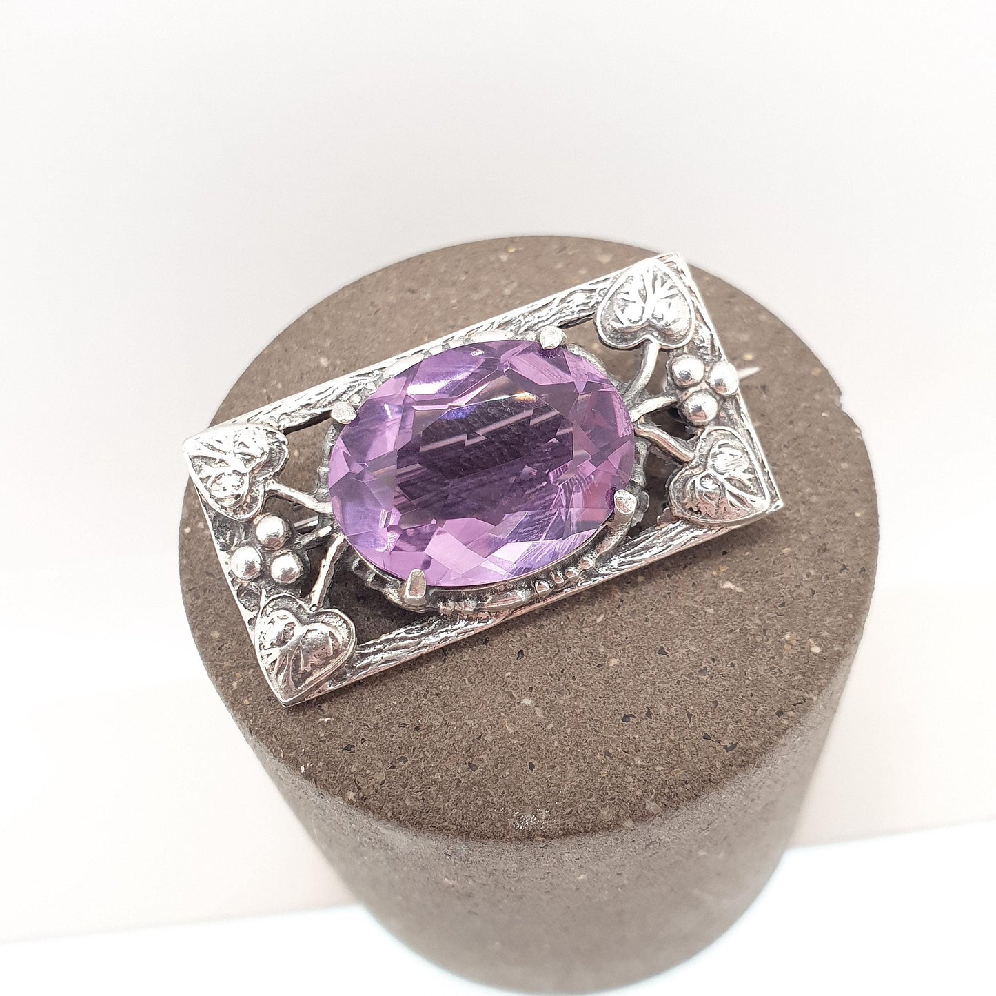 Antique Sterling Silver Amethyst Brooch Bernard Instone Pin Art Nouveau Oval Cut Small Style Genuine Gemstone Vintage
