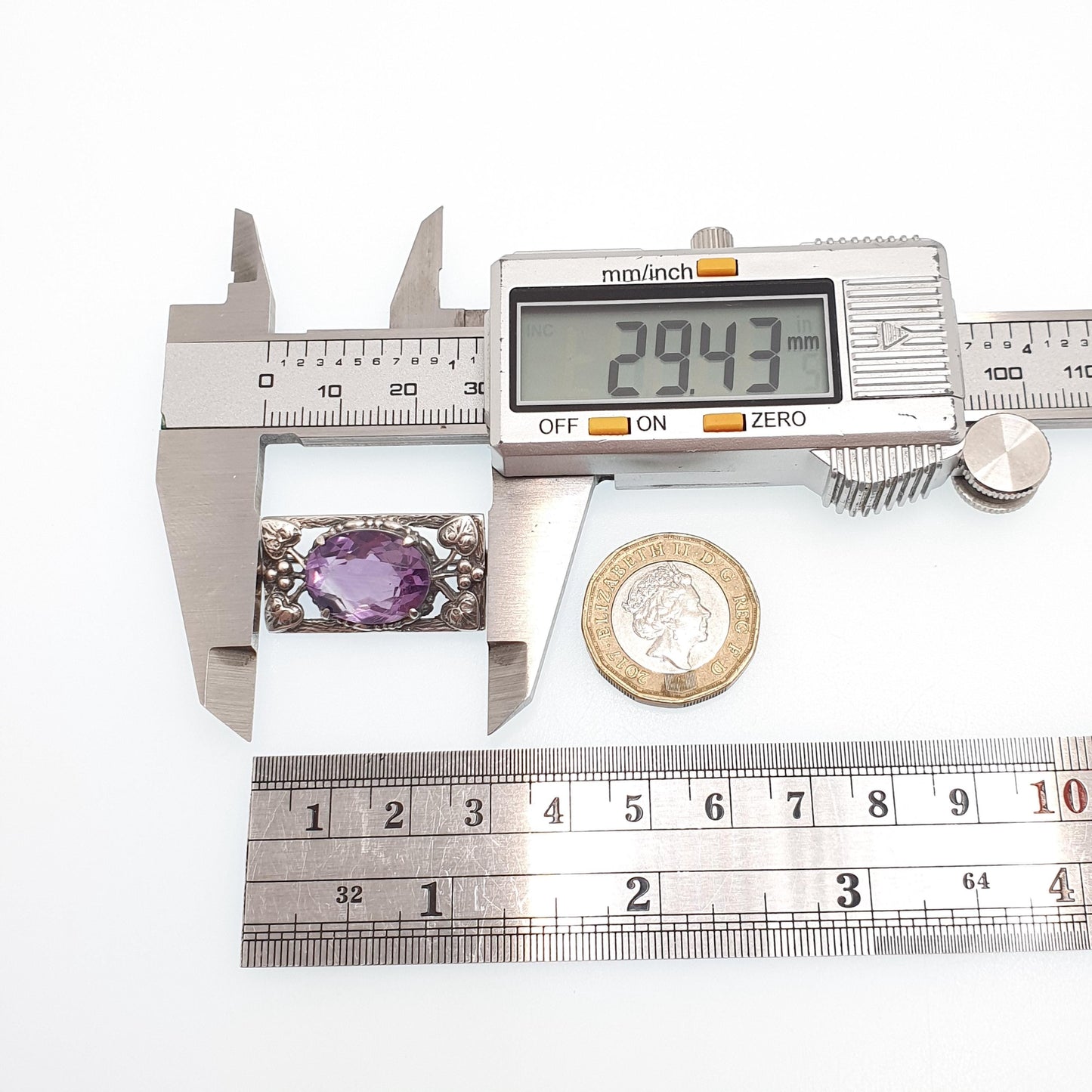 Antique Sterling Silver Amethyst Brooch Bernard Instone Pin Art Nouveau Oval Cut Small Style Genuine Gemstone Vintage