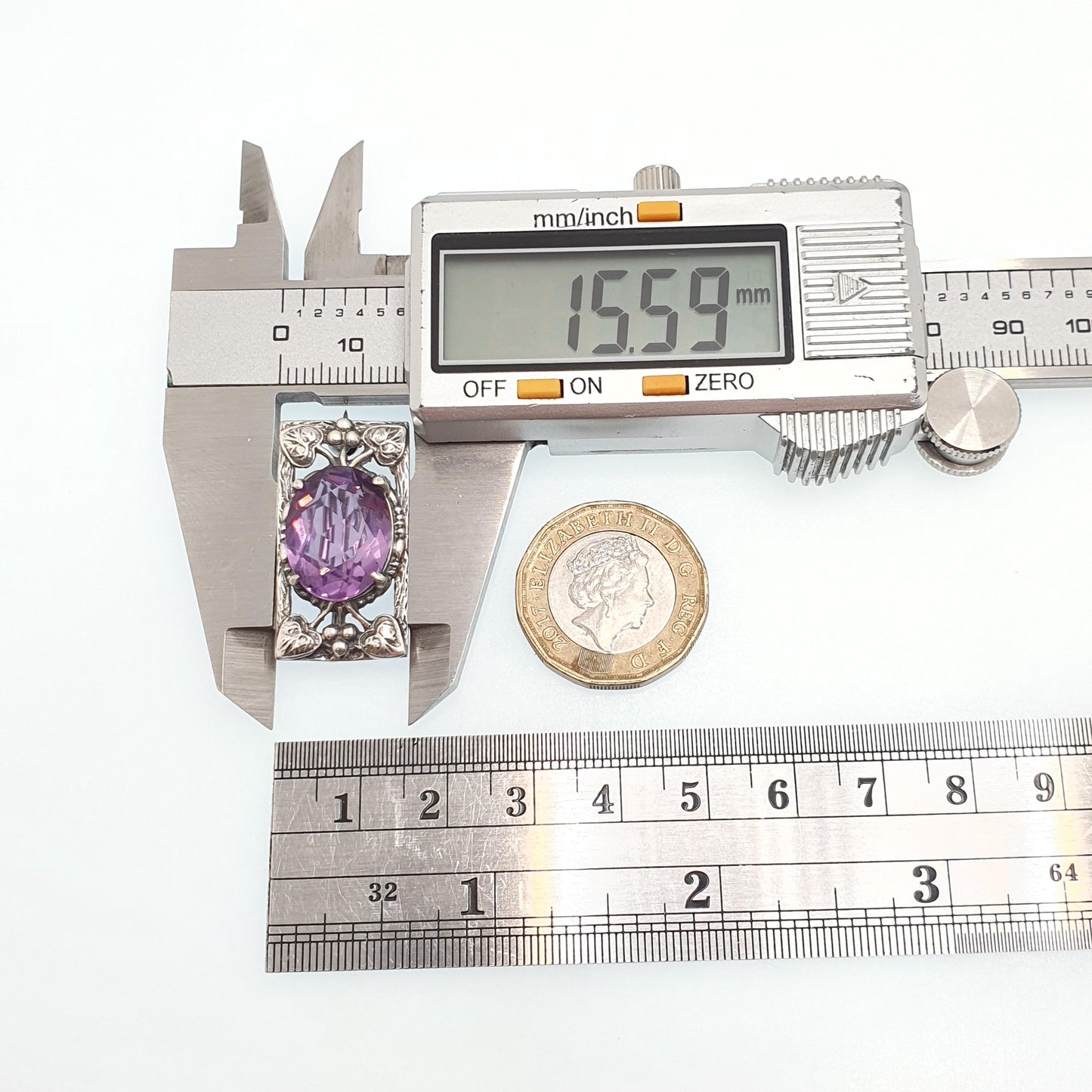Antique Sterling Silver Amethyst Brooch Bernard Instone Pin Art Nouveau Oval Cut Small Style Genuine Gemstone Vintage