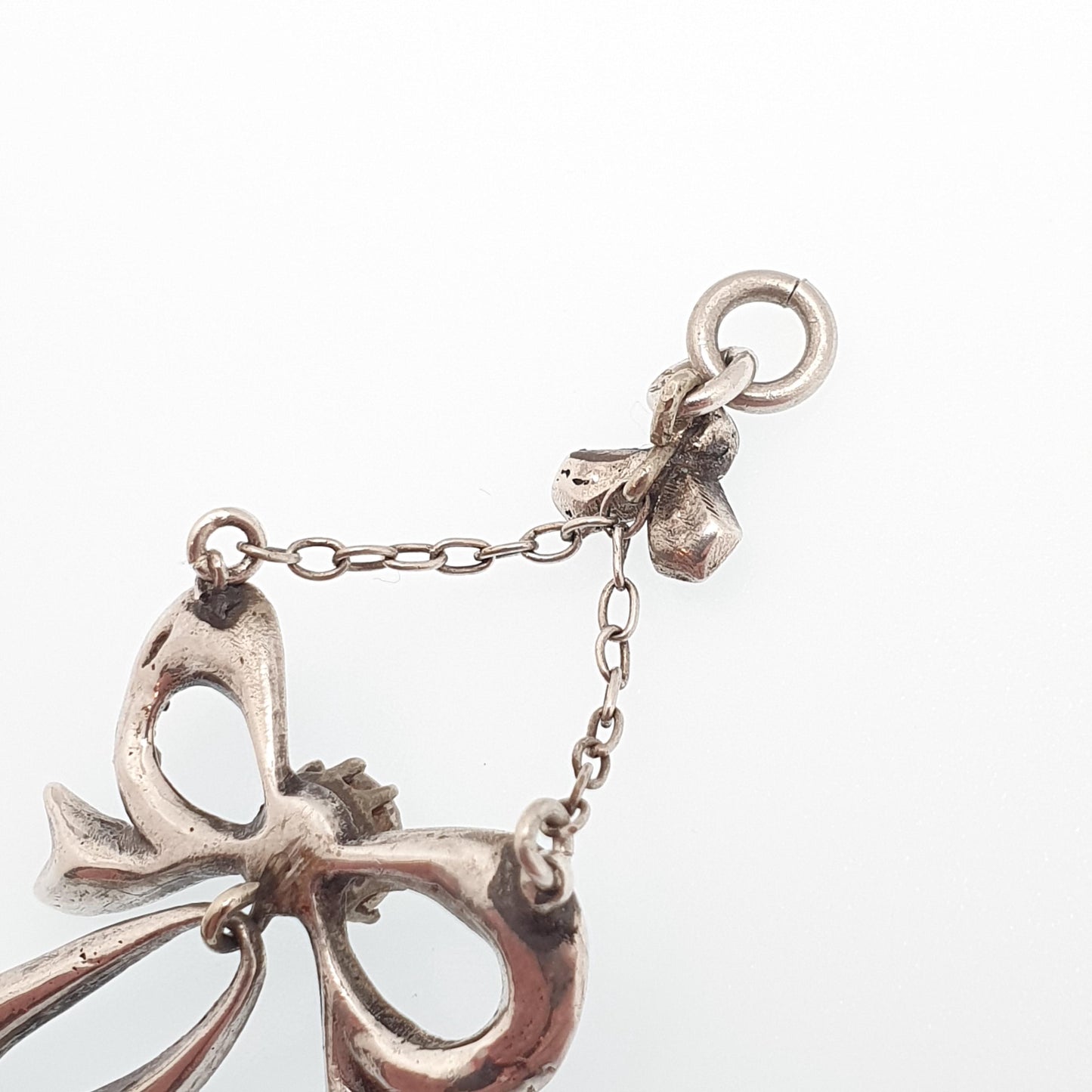 Antique Victorian Solid Silver Diamond Paste Bow Pendant Necklace Hanging 1800s Rare Fine Vintage Womens Jewellery Jewelry