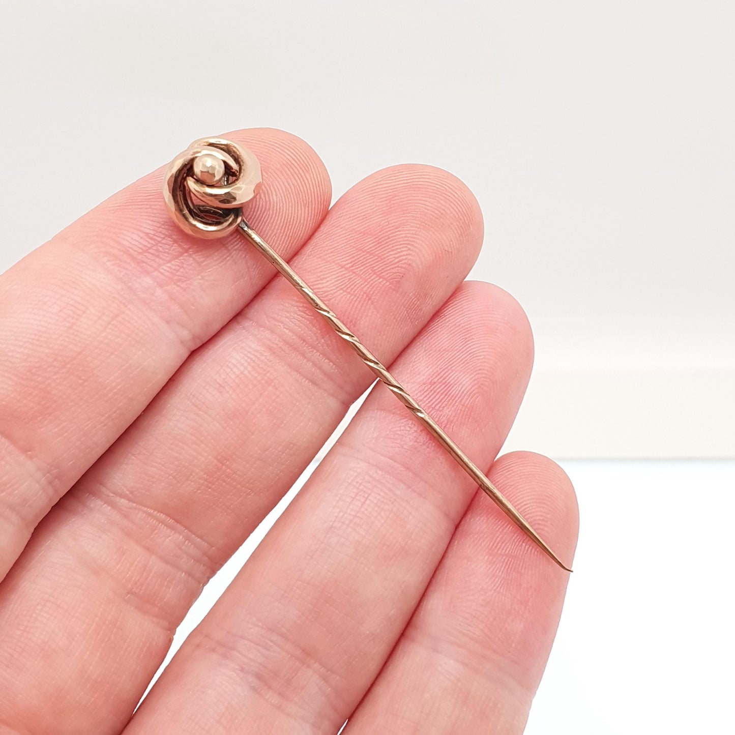 Antique 9ct Gold Infinity Knot Stick Pin Victorian Solid 9k 375 9kt Faceted Bead Vintage Jewelry