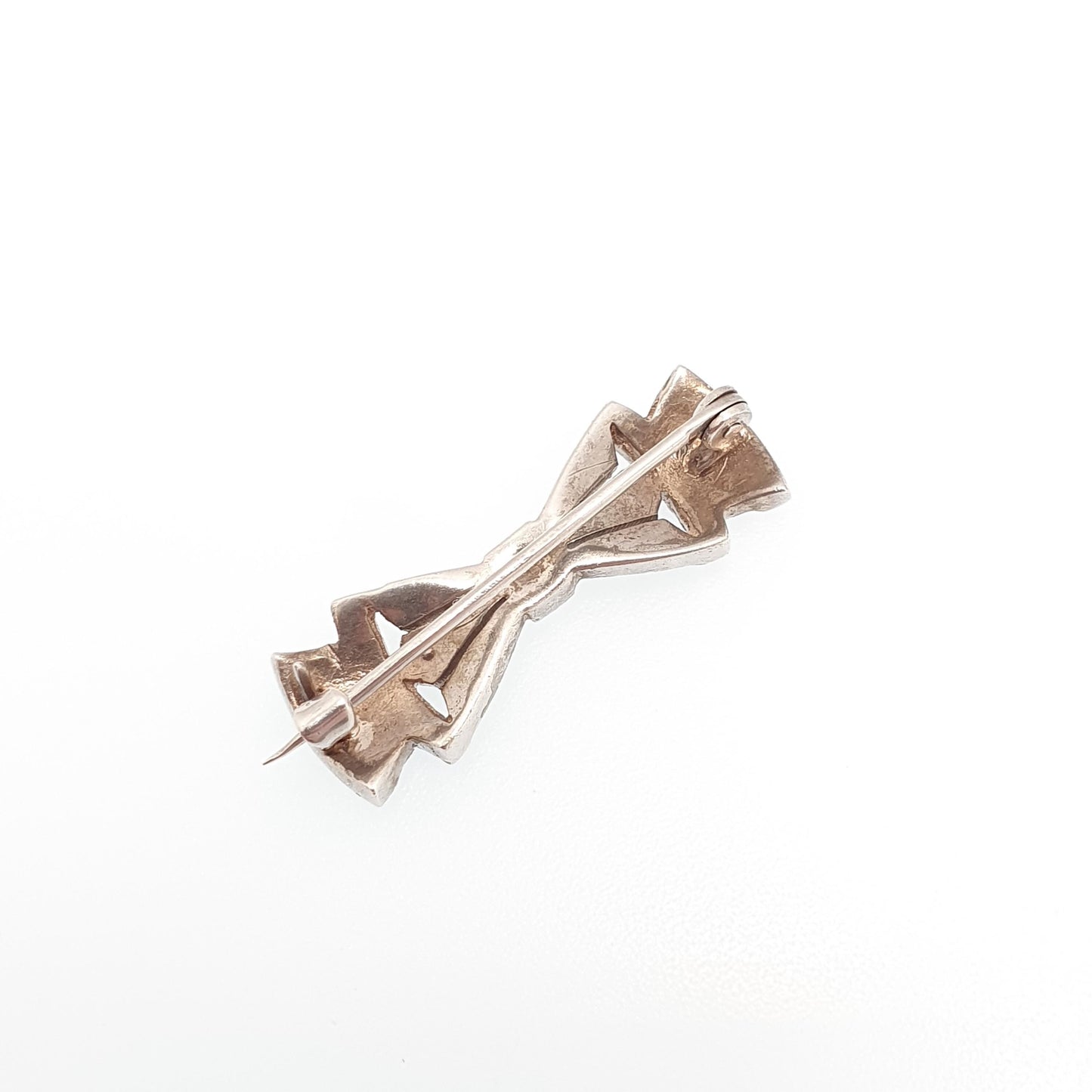 Antique Paste Solid Silver Bow Brooch Black Enamel Art Deco Ribbon Diamond Tone Tiny Small Jewelry Jewellery Vintage