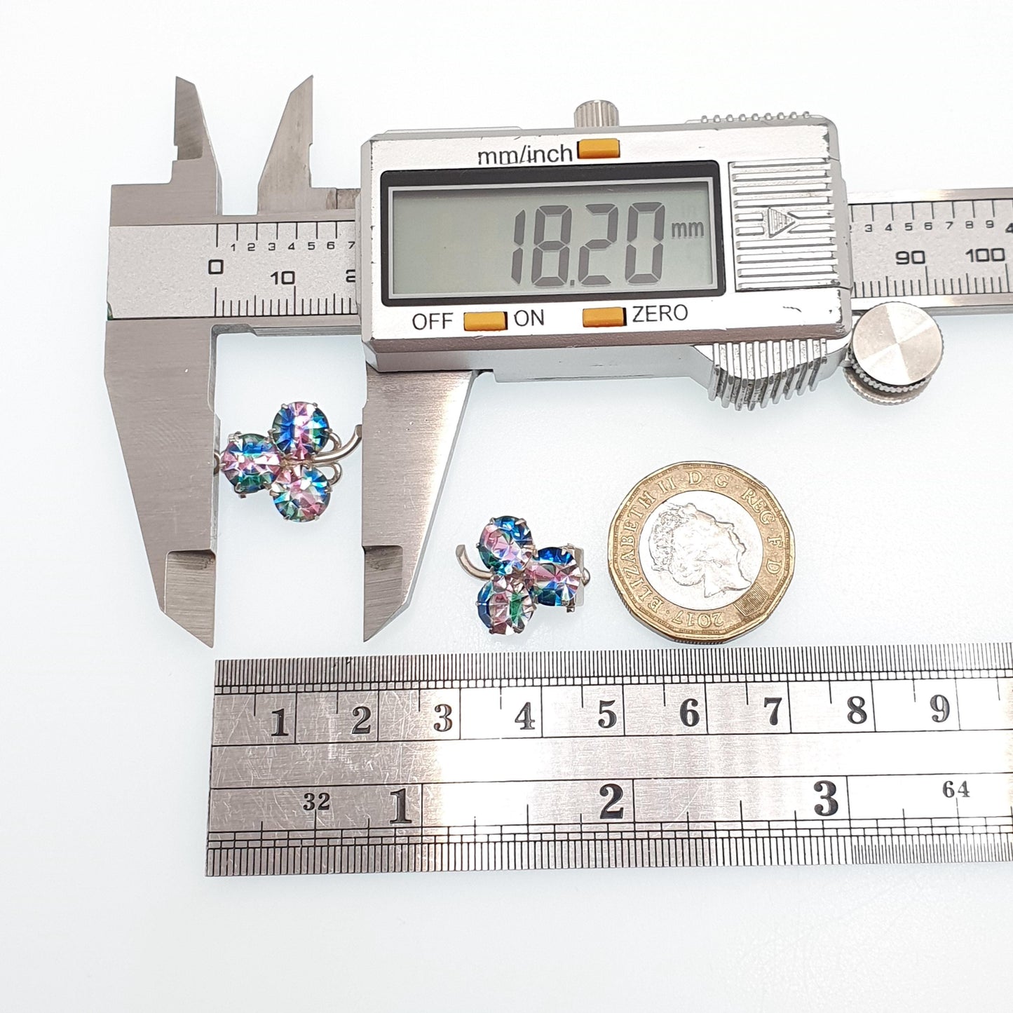 Antique Solid Silver Iris Glass Clover Earrings Rainbow Art Deco Clip On 1920s Tutti Frutti Lucky Vintage Womens Jewelry Jewellery