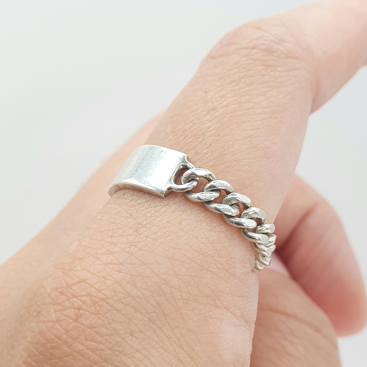Vintage Sterling Silver Curb Link Ring Front Plaque Chain Links Unisex Womens Mens Jewelry Jewellery UK S US 9.25