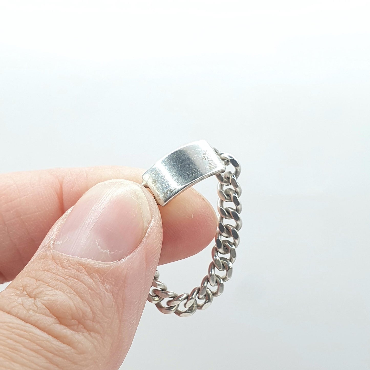 Vintage Sterling Silver Curb Link Ring Front Plaque Chain Links Unisex Womens Mens Jewelry Jewellery UK S US 9.25