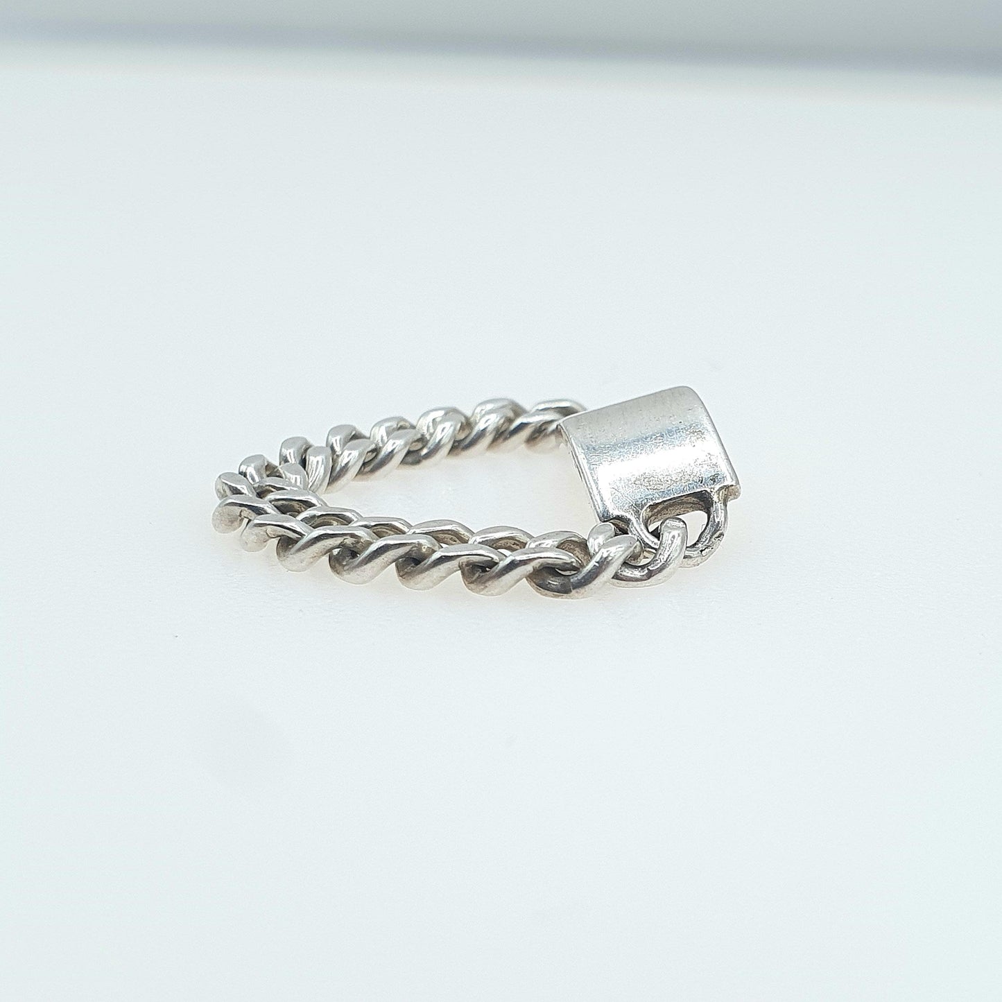 Vintage Sterling Silver Curb Link Ring Front Plaque Chain Links Unisex Womens Mens Jewelry Jewellery UK S US 9.25