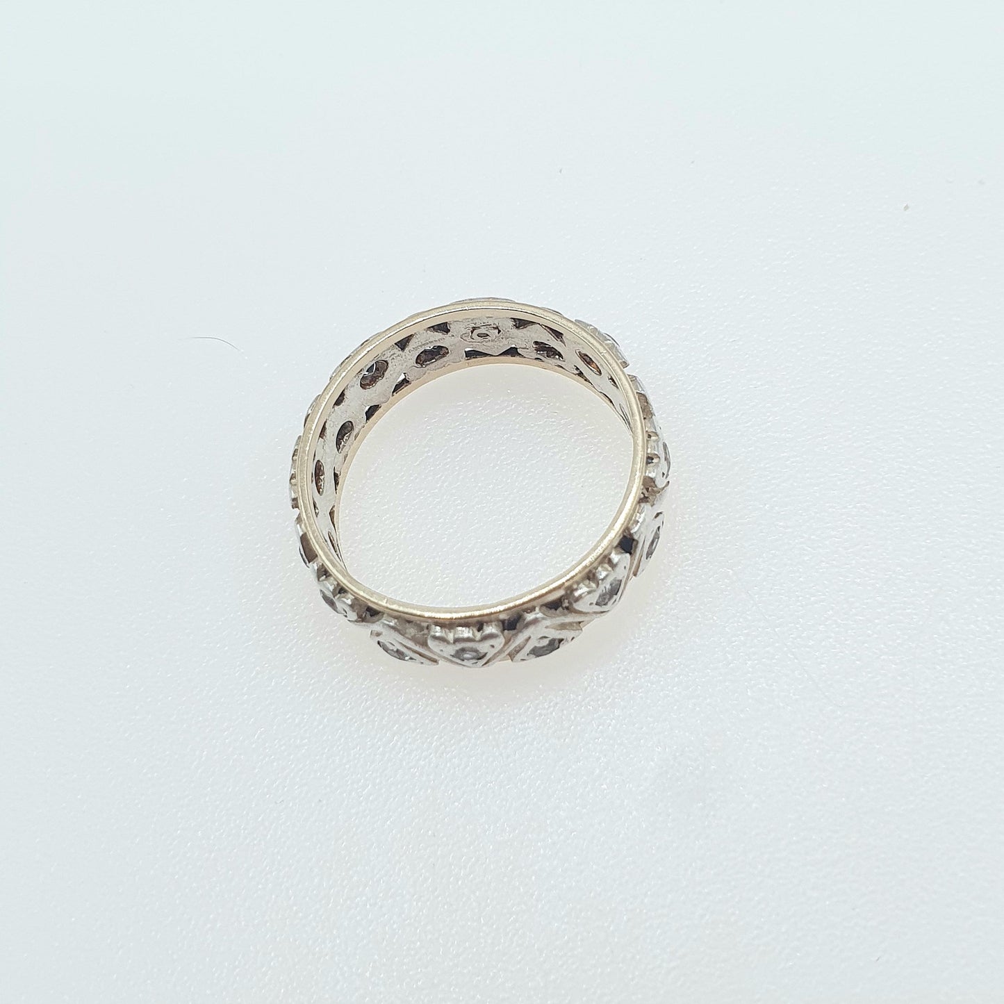 Antique 9ct Gold & Solid Silver Eternity Ring White Spinel Zig Zag Arrow Pattern Womens Jewelry Jewellery UK N US 6.75