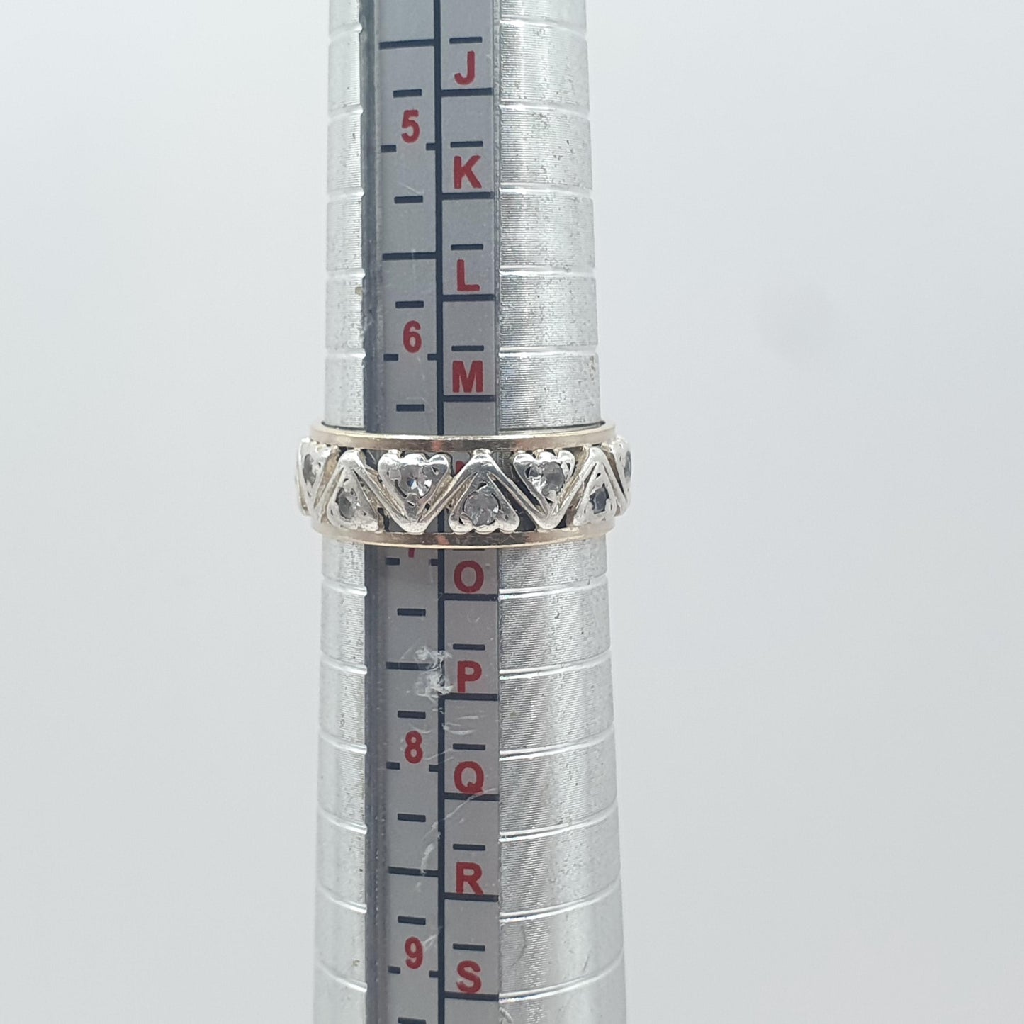 Antique 9ct Gold & Solid Silver Eternity Ring White Spinel Zig Zag Arrow Pattern Womens Jewelry Jewellery UK N US 6.75