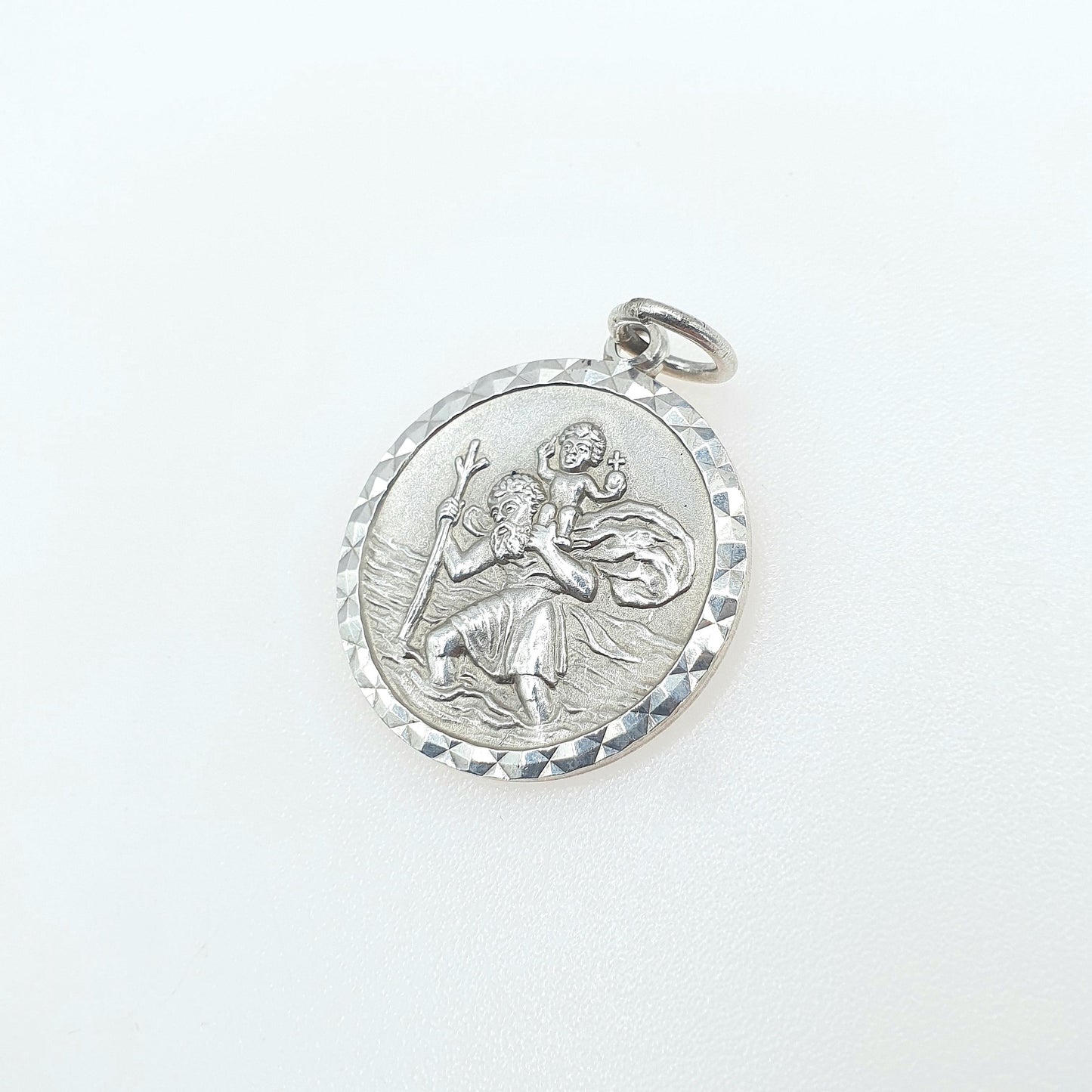 Vintage Sterling Silver GEORG JENSEN St Christopher Pendant One Sided Round Circle Saint Travel Jewellery Jewelry Men Women