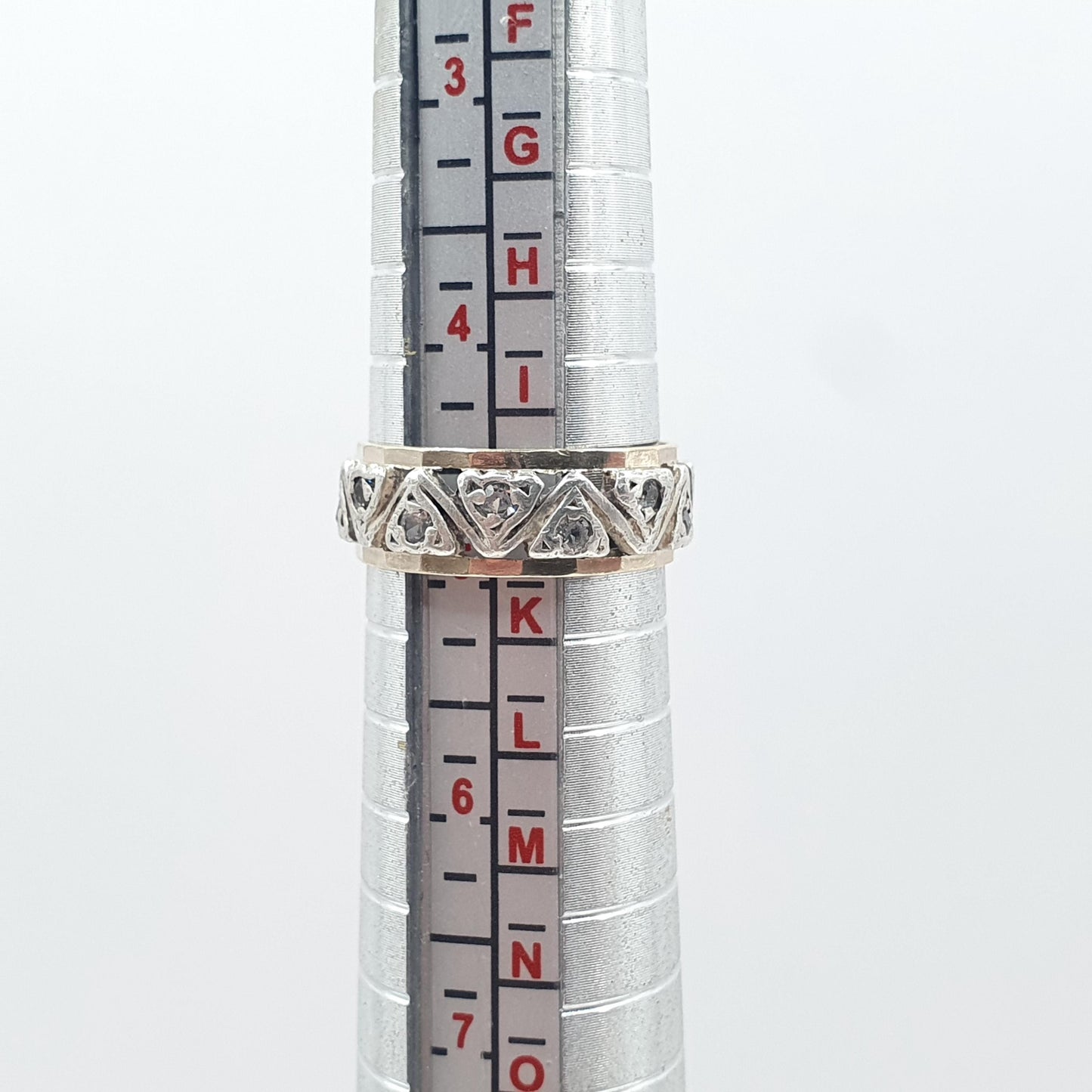 Antique 9ct Gold & Silver Eternity Ring White Spinel Triangle Pattern Art Deco Womens Jewelry Jewellery UK J US 4.75