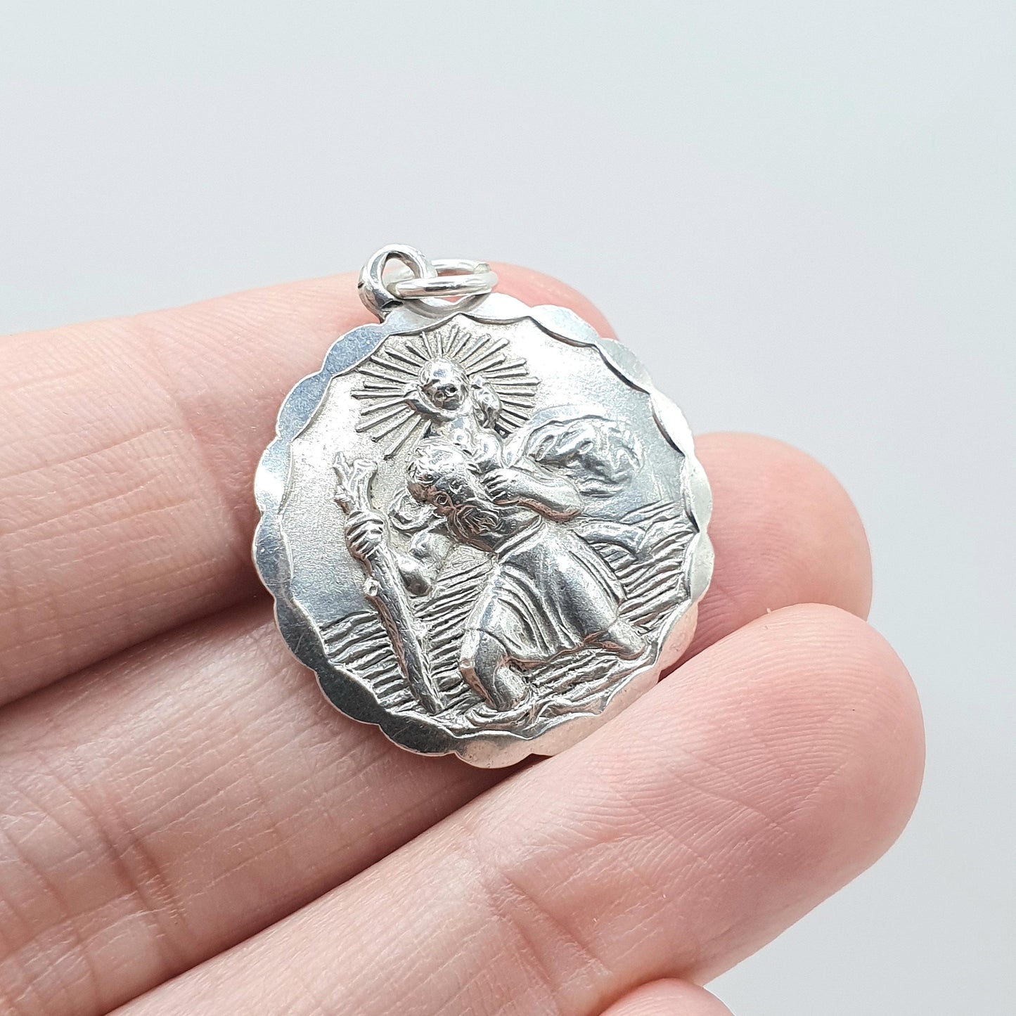 Vintage GEORG JENSEN Sterling Silver St Christopher Pendant Double Sided Plane Car Plane Car Charm Womens Mens Unisex