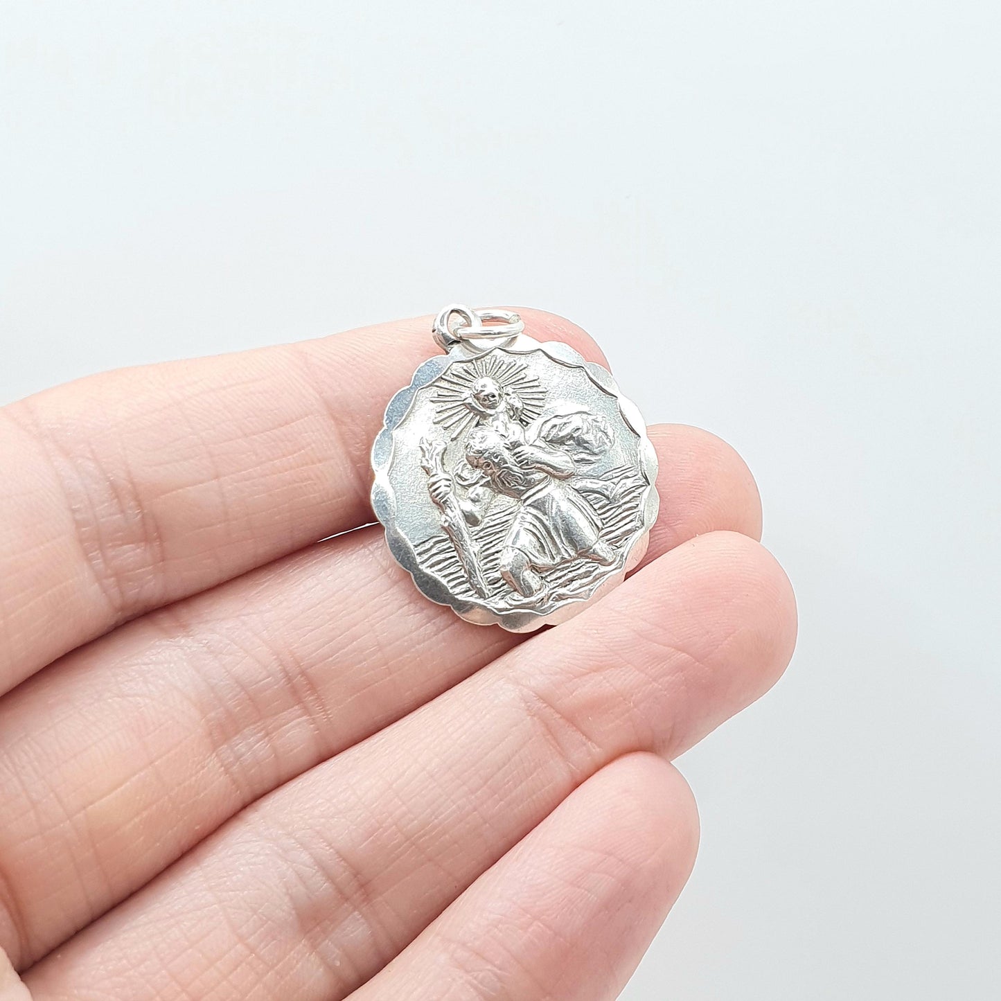 Vintage GEORG JENSEN Sterling Silver St Christopher Pendant Double Sided Plane Car Plane Car Charm Womens Mens Unisex