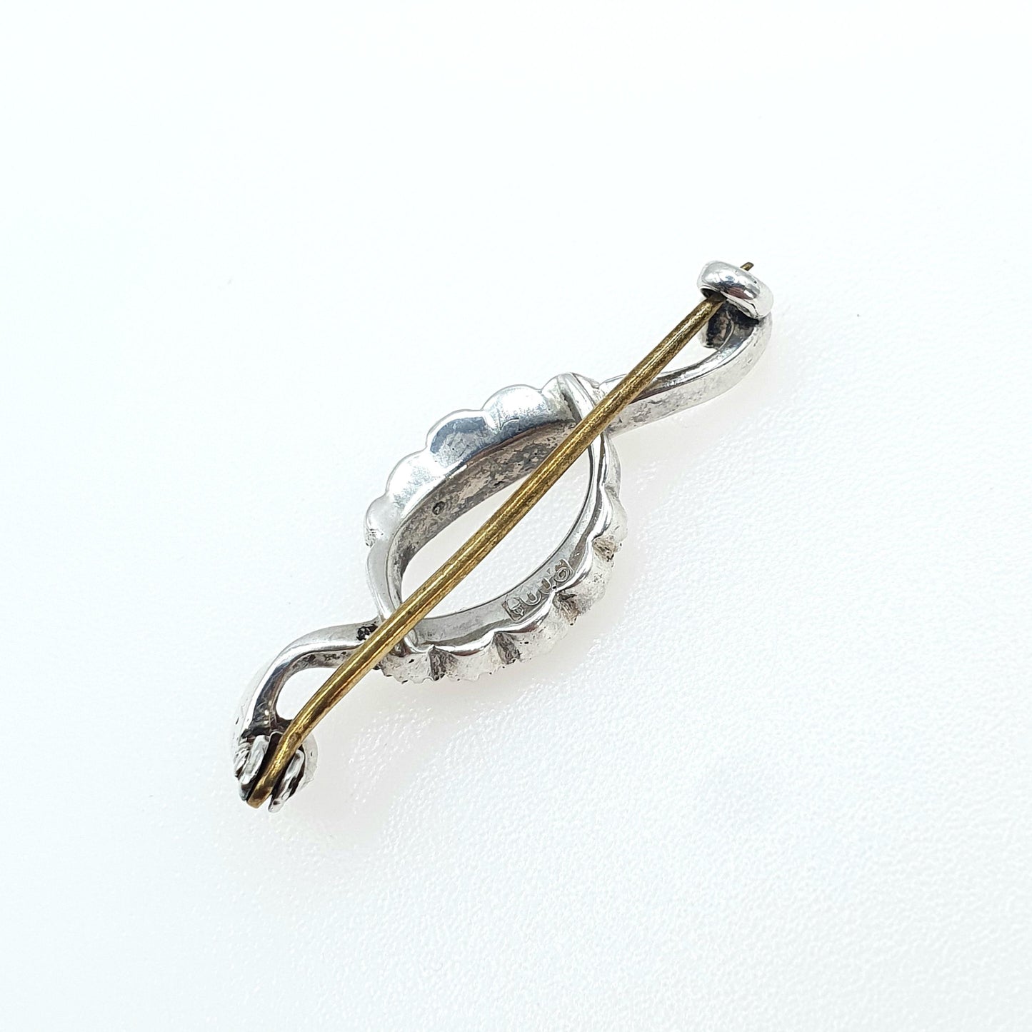Antique Solid Silver Diamond Paste Brooch Ellipse Scroll Eye Shape  Victorian Vintage Foiled Glass Jewelry Jewellery