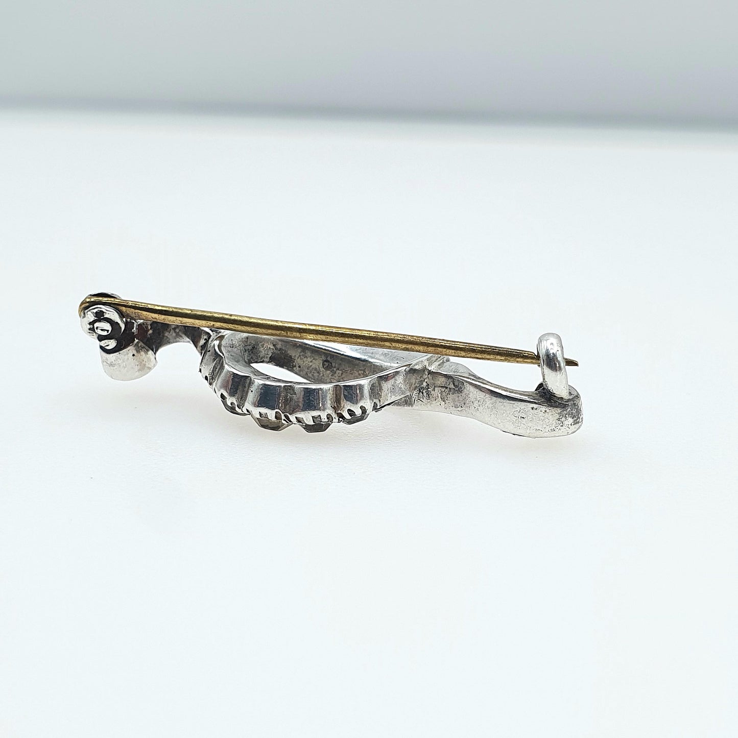 Antique Solid Silver Diamond Paste Brooch Ellipse Scroll Eye Shape  Victorian Vintage Foiled Glass Jewelry Jewellery