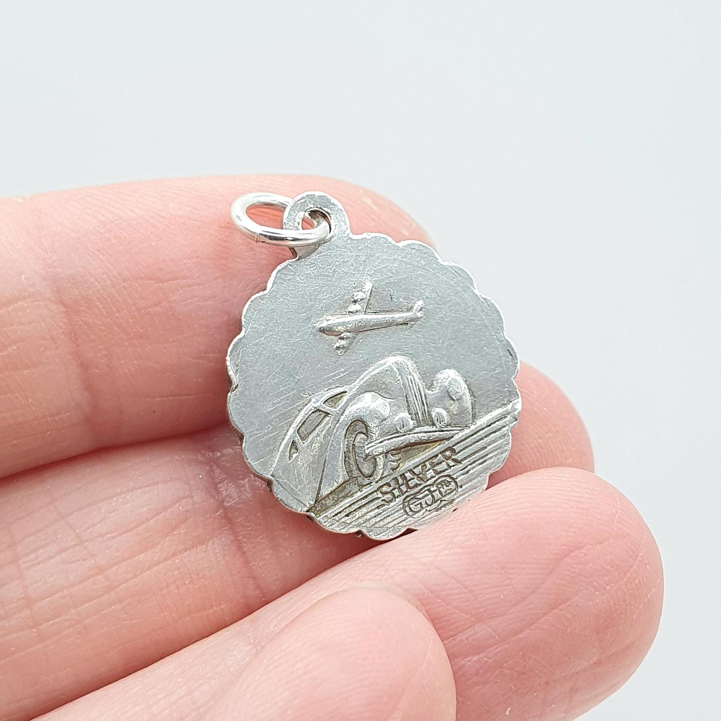 Vintage Sterling Silver GEORG JENSEN St Christopher Pendant Double Sided Car Plane Saint Genuine Jewellery Jewelry Womens Mens