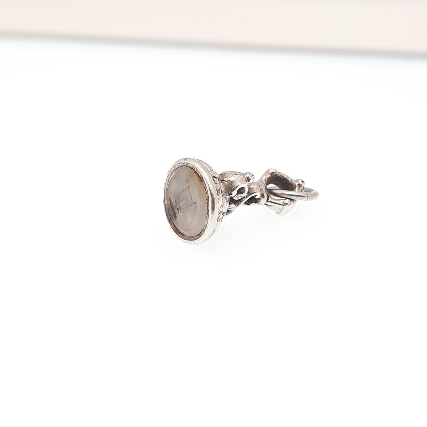 Antique Georgian Solid Silver Goblet  Intaglio Fob Necklace Pendant Chalcedony Letter Seal Stamp Tiny Small Vintage