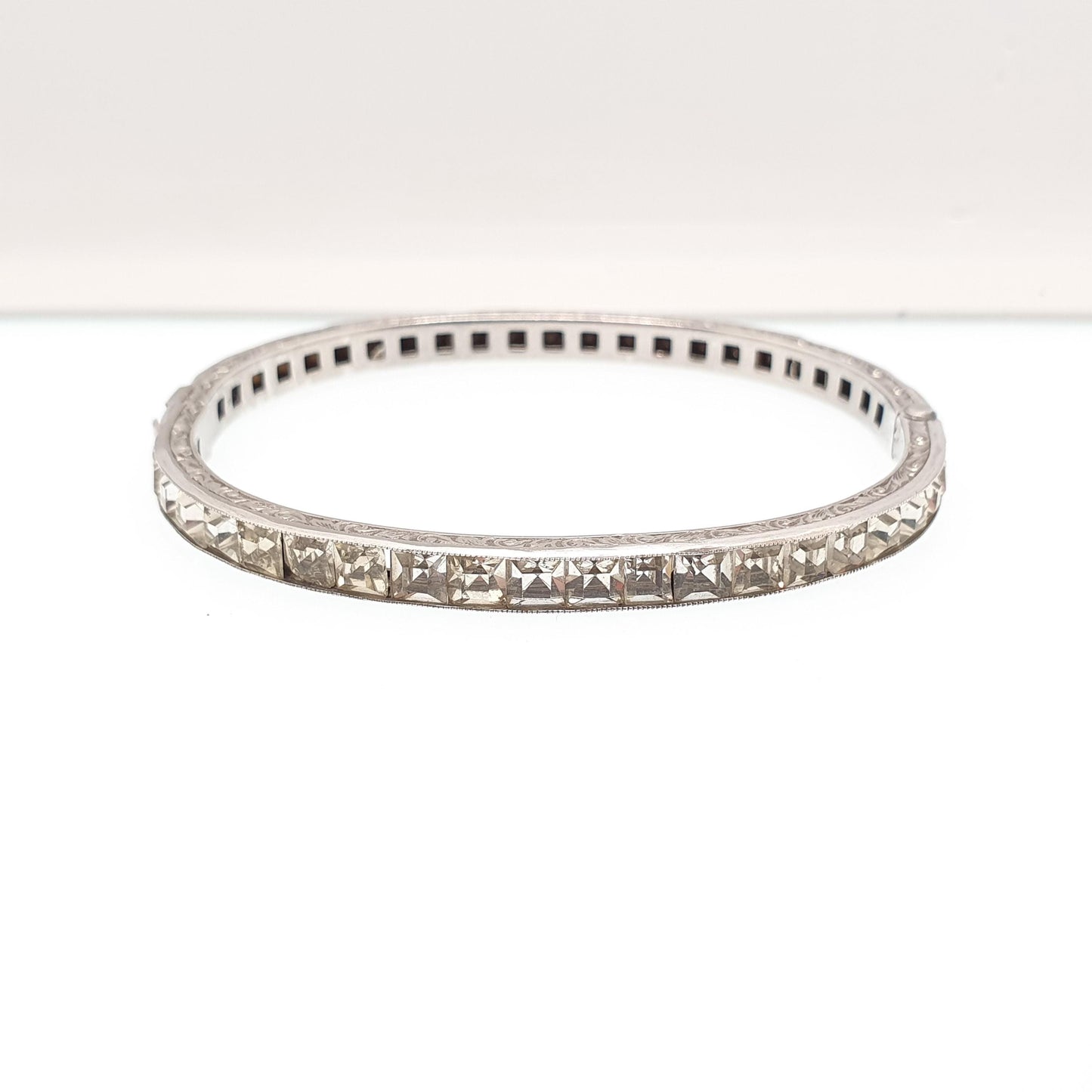 Antique Solid Silver Diamond Paste Bangle Art Deco Channel Set 1920s Vintage 14.57g Square Cut Snap Bracelet Jewelry Jewellery