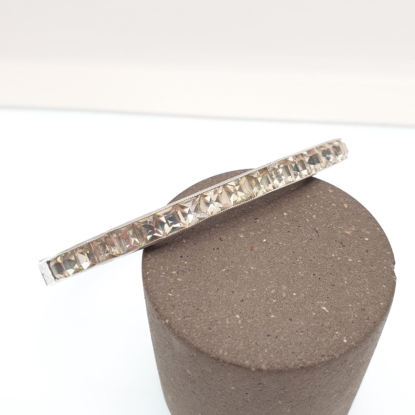 Antique Solid Silver Diamond Paste Bangle Art Deco Channel Set 1920s Vintage 14.57g Square Cut Snap Bracelet Jewelry Jewellery