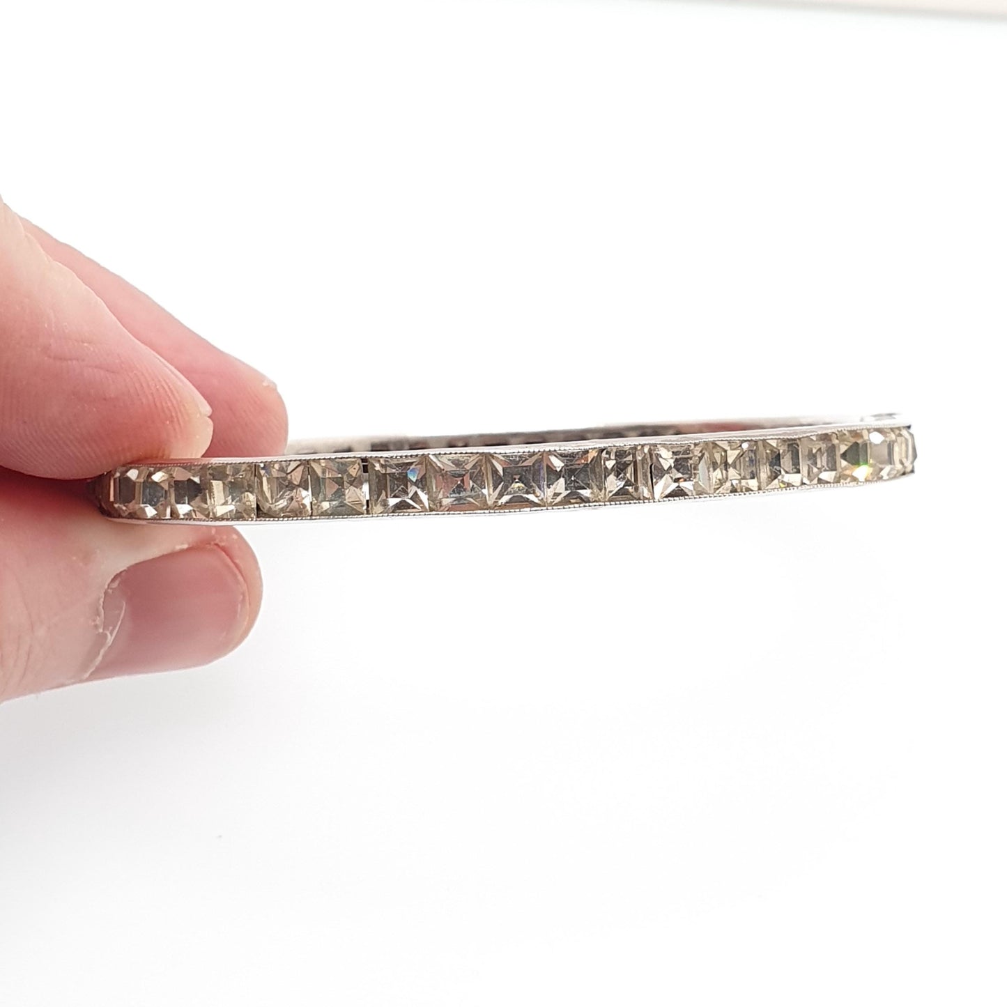 Antique Solid Silver Diamond Paste Bangle Art Deco Channel Set 1920s Vintage 14.57g Square Cut Snap Bracelet Jewelry Jewellery