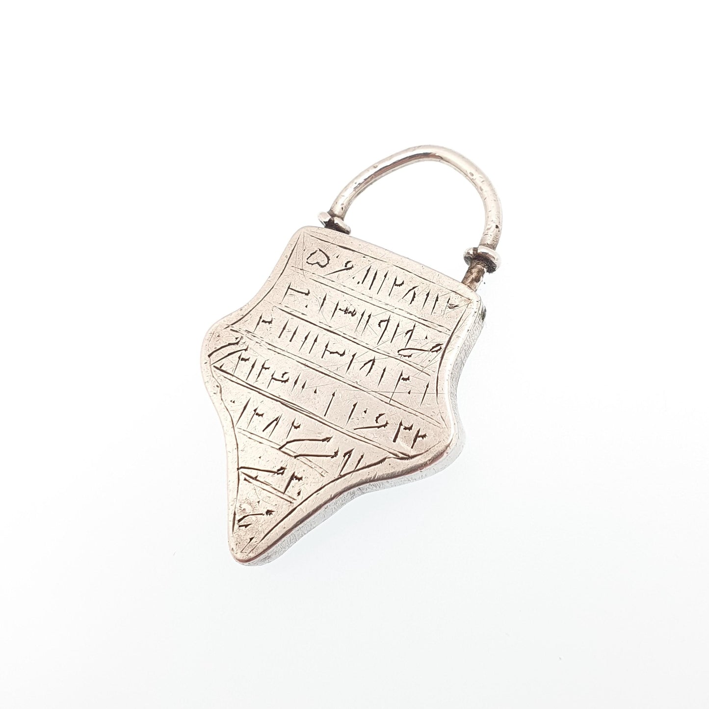 Antique Solid Silver Arabic Talisman Amulet Pendant Necklace Shield Padlock Protection Louha Taweez Vintage Jewellery Jewelry