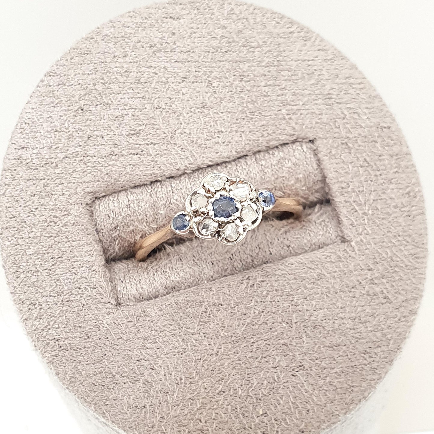 Antique Sapphire & Diamond Ring 18k 18ct Solid Gold Art Deco Cluster Flower Halo Old Cut Genuine Vintage Jewelry Jewellery