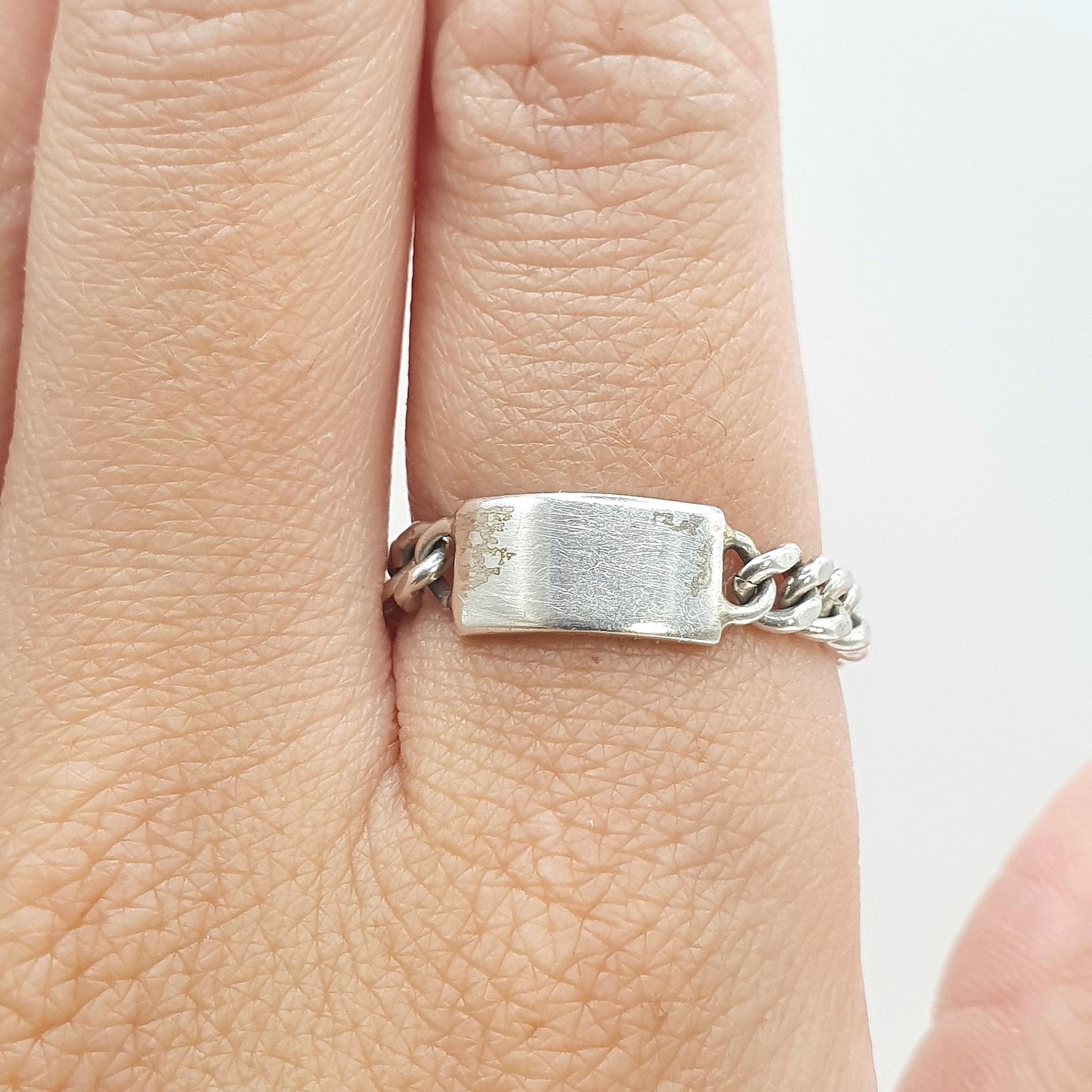 Vintage Sterling Silver Curb Link Ring Front Plaque Chain Links Unisex Womens Mens Jewelry Jewellery UK S US 9.25