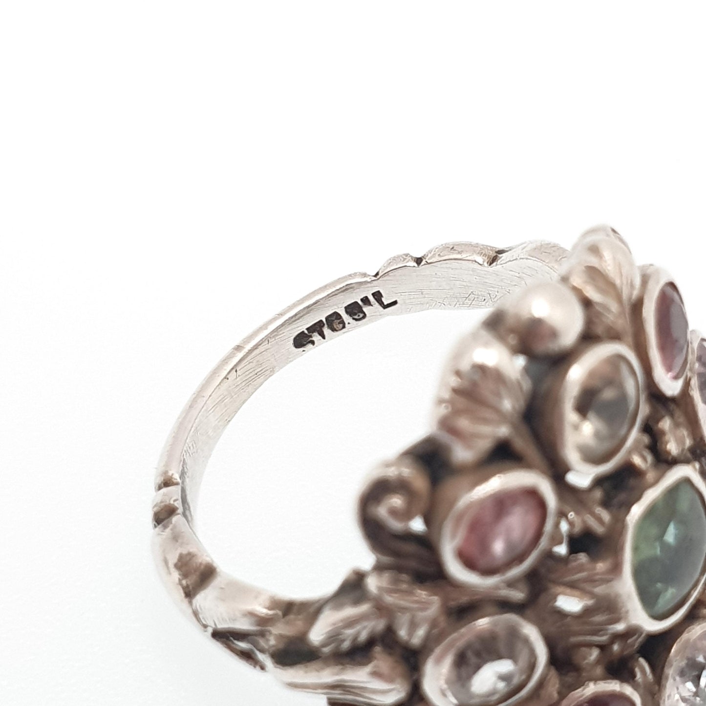 Antique Sterling Silver Emerald Ring Austro Hungarian White Sapphire & Tourmaline Statement Vintage Womens Jewelry Jewellery