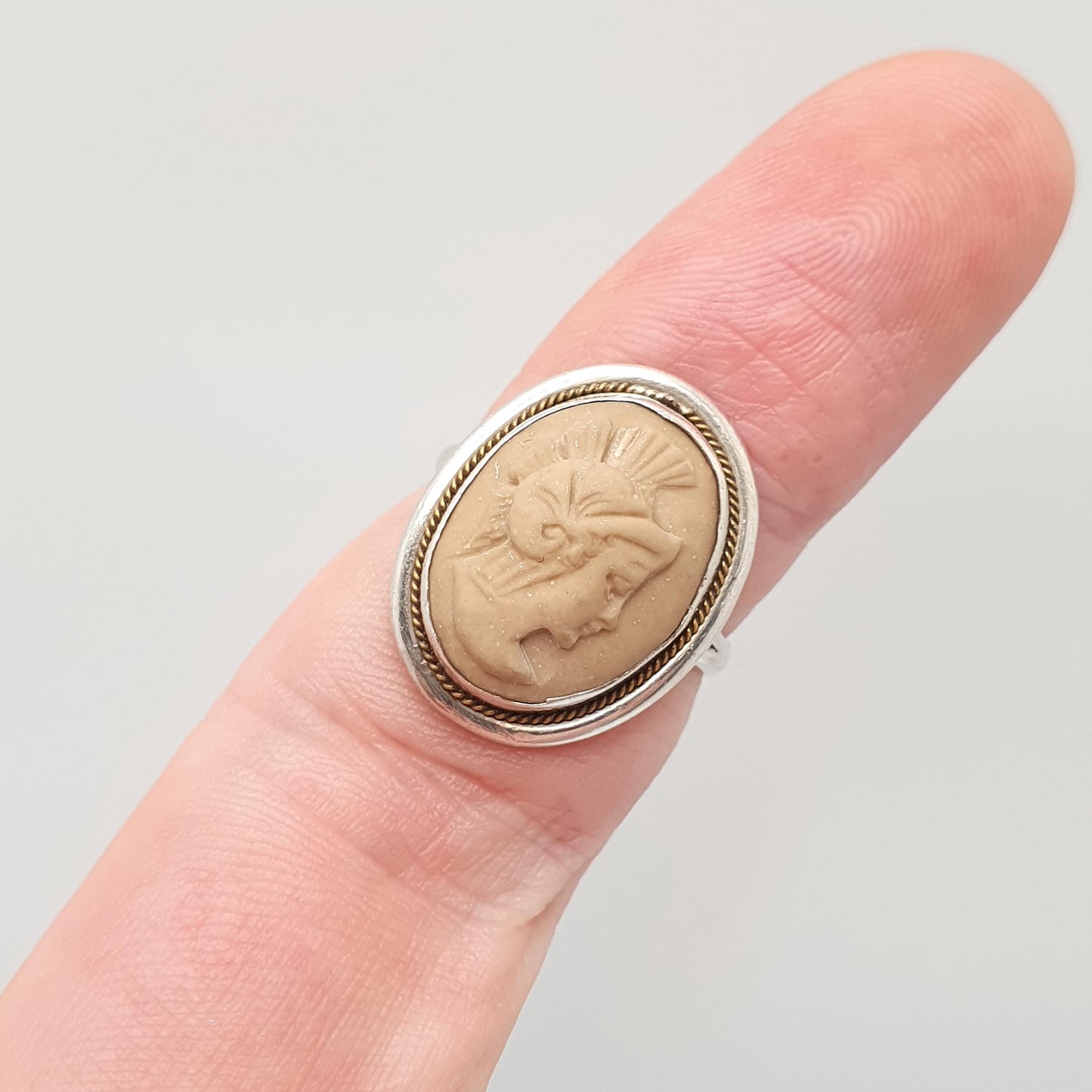 Antique Solid Silver Centurion Lava Cameo Ring Hand Carved Roman Soldier Naples Pompeii Vintage Signet Jewelry Jewellery