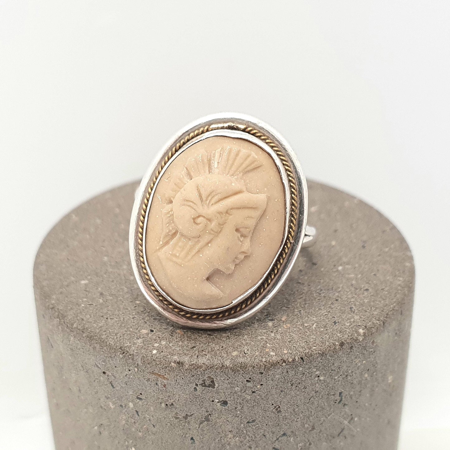 Antique Solid Silver Centurion Lava Cameo Ring Hand Carved Roman Soldier Naples Pompeii Vintage Signet Jewelry Jewellery