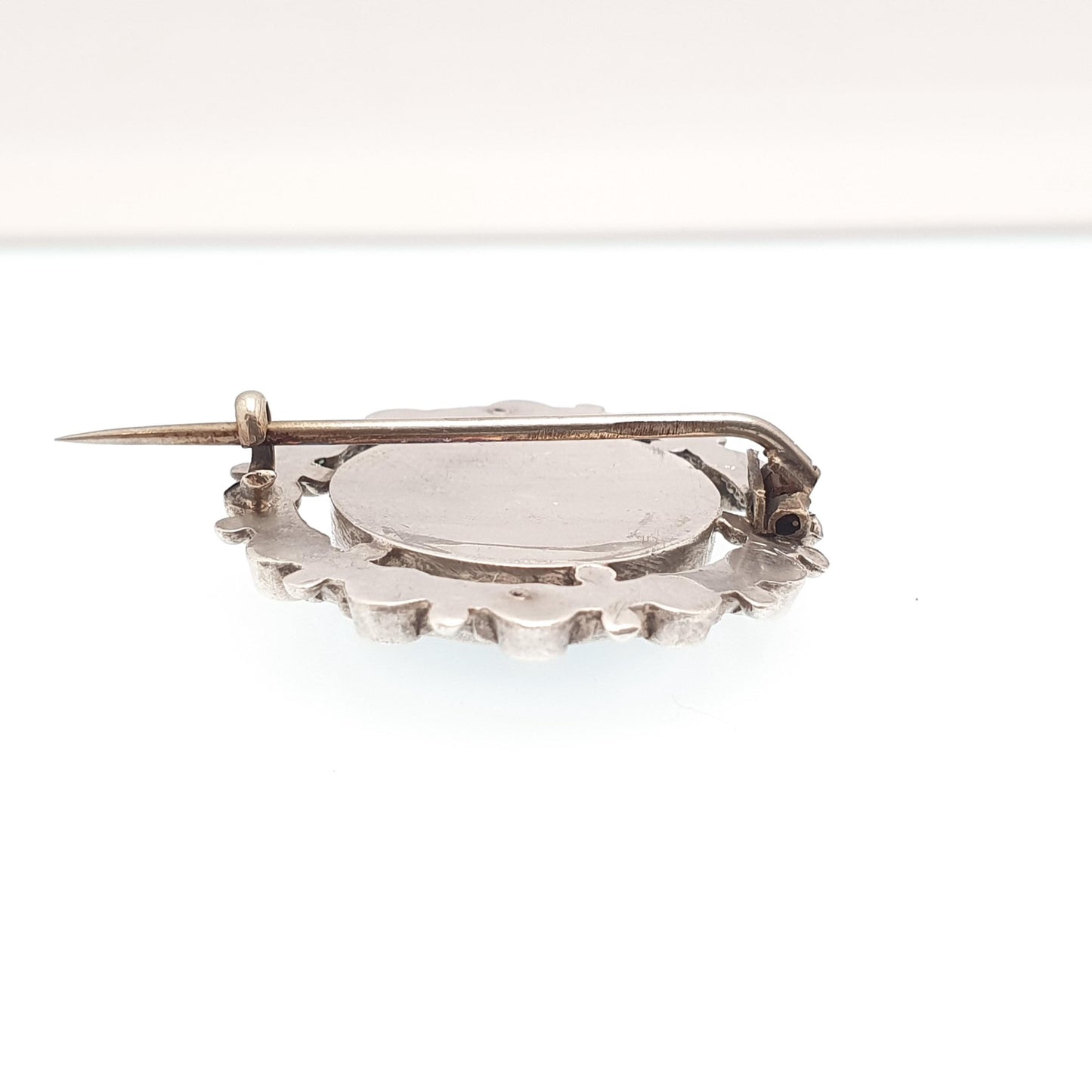 Antique Sterling Silver Montrose Lace Agate Brooch Victorian Star Border Green Tourmaline Scottish Scotland Vintage