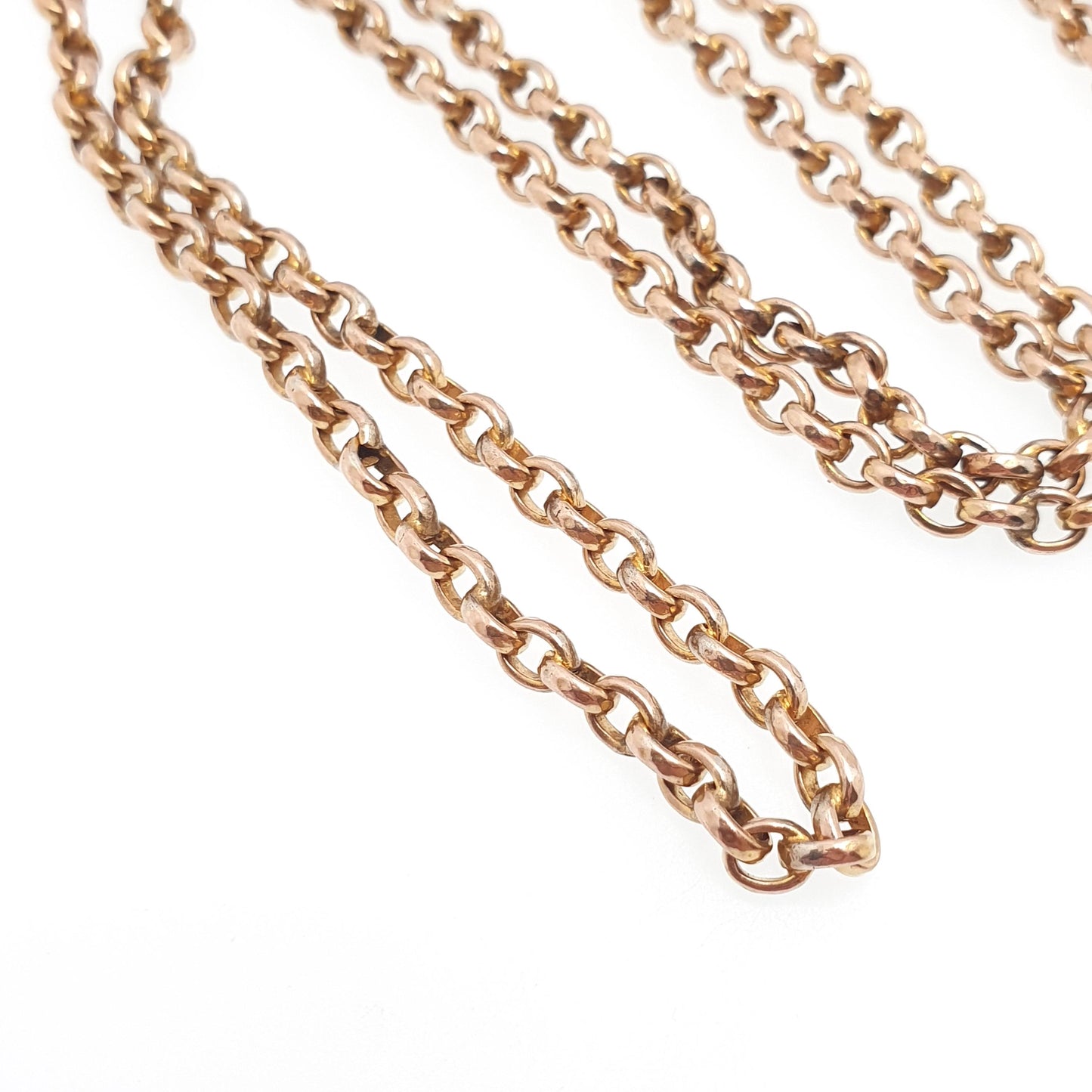 Antique Victorian Rolled Gold Belcher Chain Necklace Long Guard Muff 92cm 36.2" 27.90g Rose Gold Filled Oval Cable