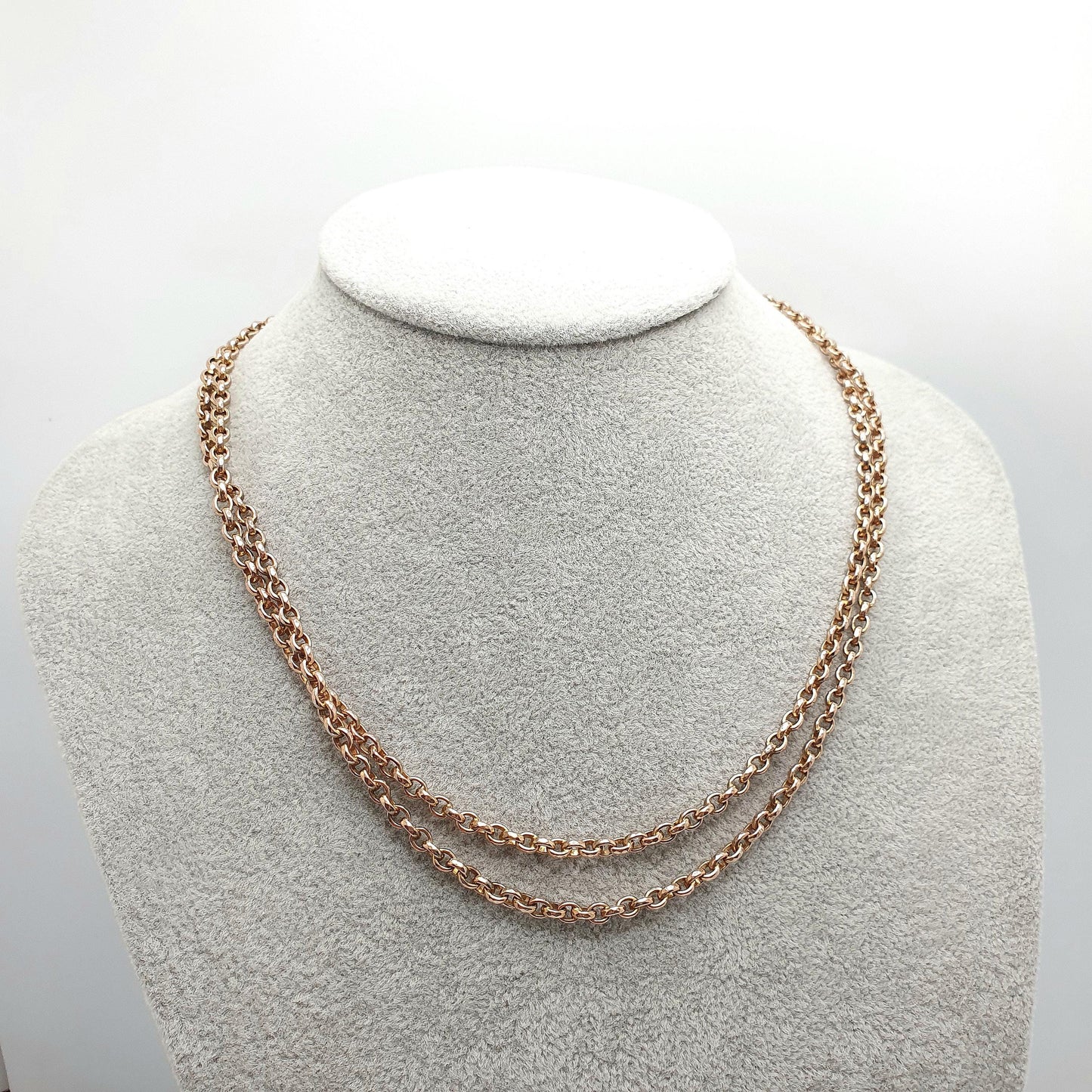 Antique Victorian Rolled Gold Belcher Chain Necklace Long Guard Muff 92cm 36.2" 27.90g Rose Gold Filled Oval Cable