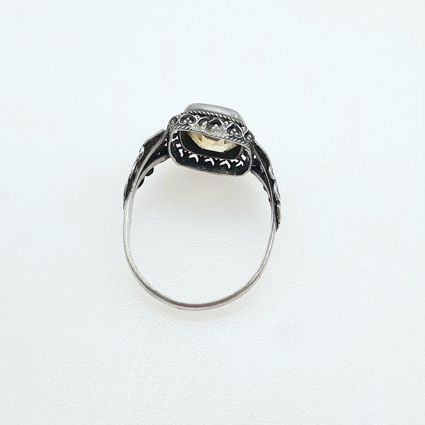 Antique Victorian Solid Silver Citrine Ring Art Nouveau Natural Gemstone Vintage Women Jewellery Jewelry UK S US 9