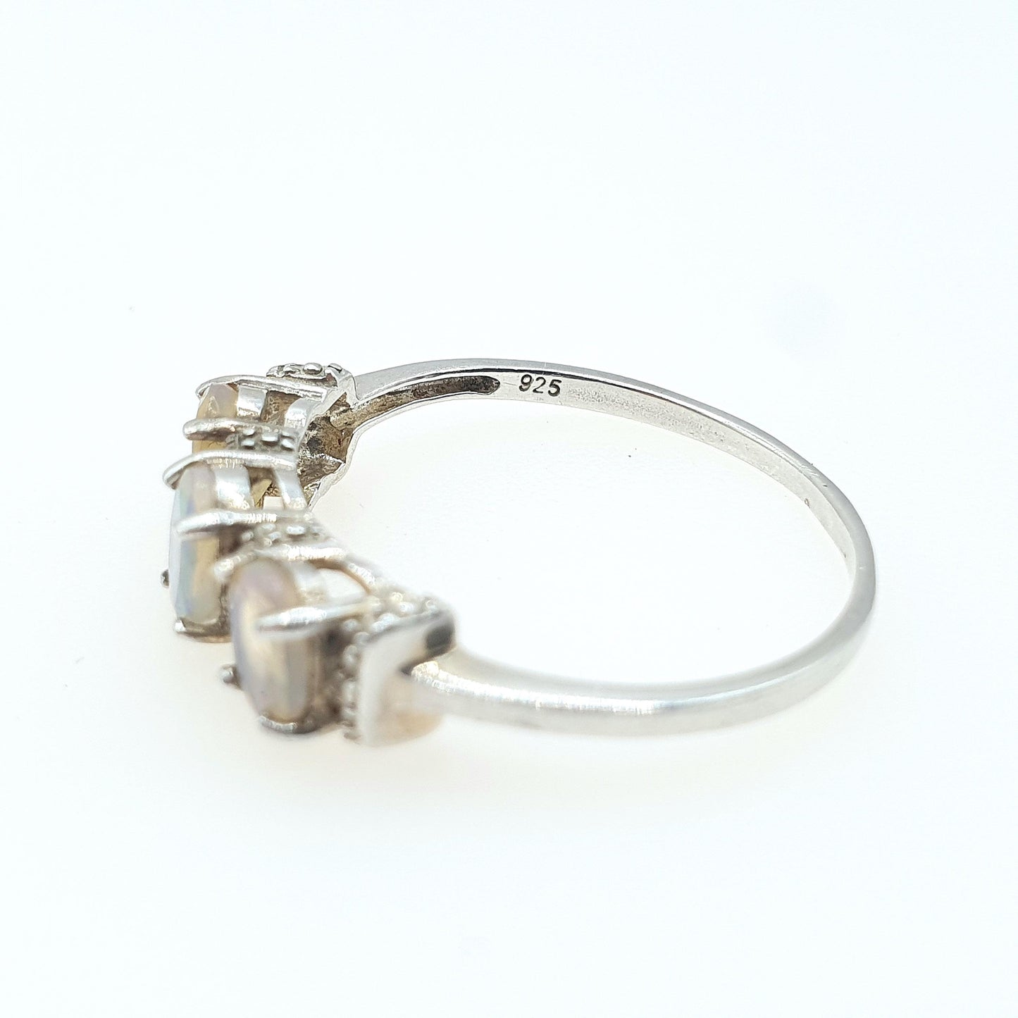 Vintage Sterling Silver Opal Ring Trilogy White Opals Triple Fire Womens Genuine Jewellery Jewelry UK U US 10