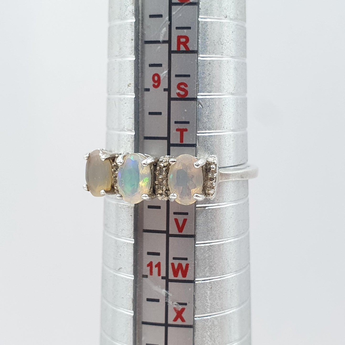 Vintage Sterling Silver Opal Ring Trilogy White Opals Triple Fire Womens Genuine Jewellery Jewelry UK U US 10
